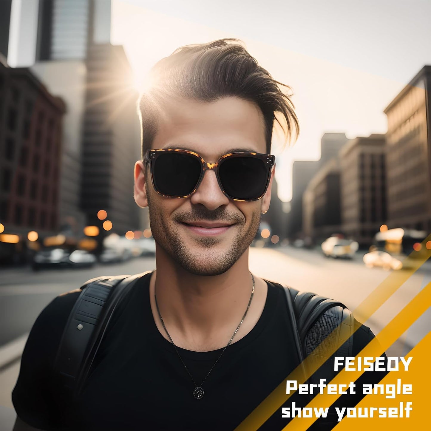 商品图片 2 | B0871BKMTN | FEISEDY Oversized Polarized Sunglasses - UV400 Protection, Square Fashion Sun Glasses for Outdoor & Daily B2600