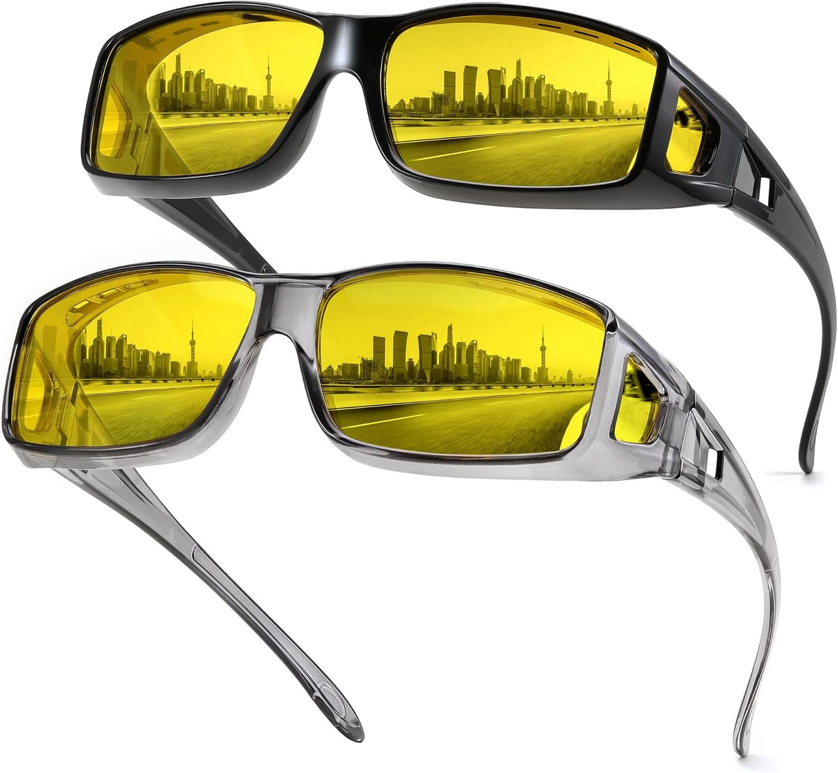 2pcs:black&grey / 60 Millimeters | B0FPCV2264 | FEISEDY Polarized Fit Over Glasses Sunglasses Men Women Wrap Around B2593