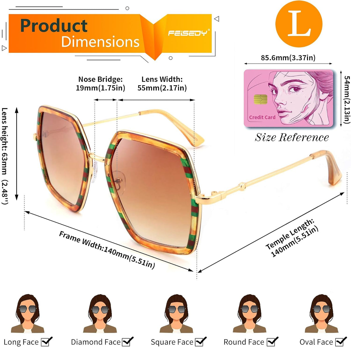 ÉÌƷͼƬ 4 | B08C7TTTDN | FEISEDY Women Large Hexagon Inspired Sunglasses Fashion Irregular Design Style Geometric B2503