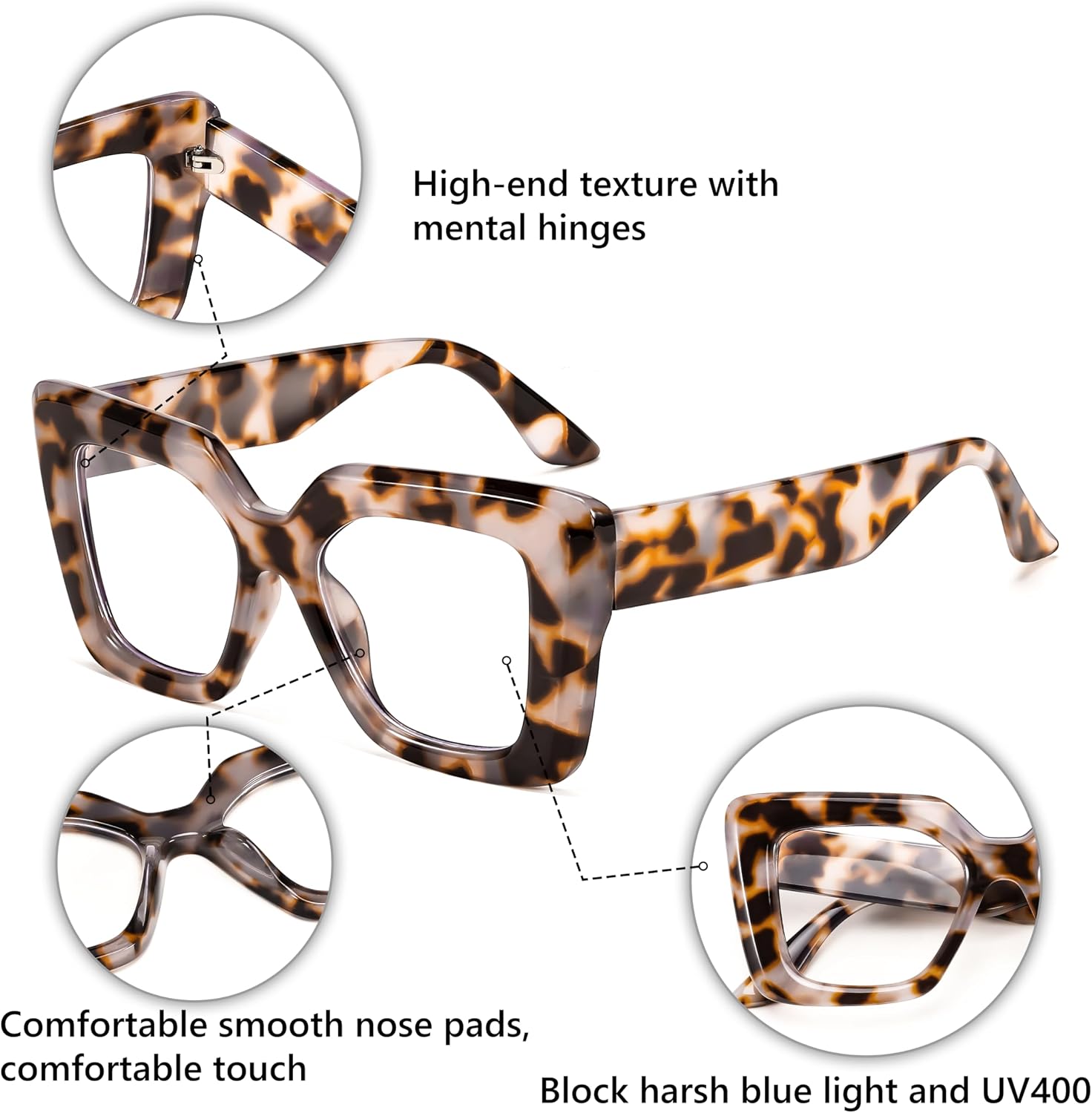 商品图片 4 | B0CSS4158B | FEISEDY Oversized Square Blue Light Blocking Glasses for Women Men Fashion Computer Glasses Reduce Eye Strain B0111