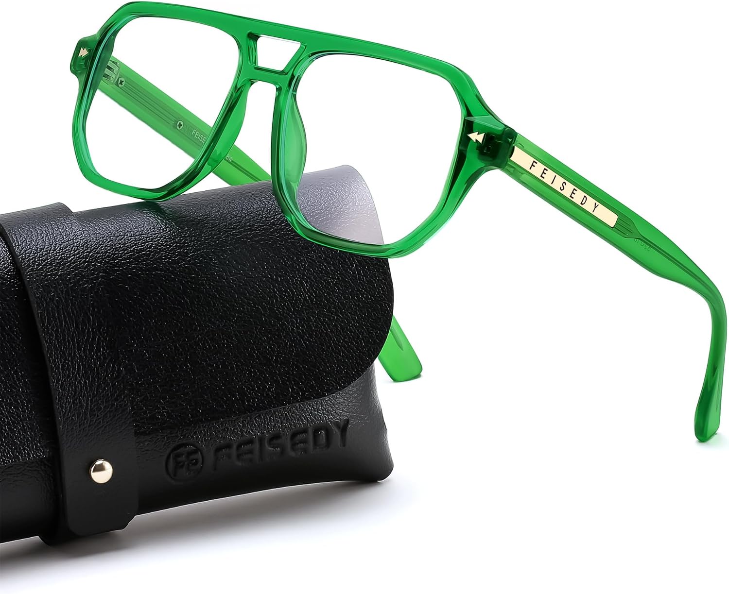 Transparent Green / 49 Millimeters | B0FHJ9XVC1 | FEISEDY Aviator Blue Light Glasses for Men Women, Retro 70s Style Design TR90 Anti Glare Digital Eyestrain & Daily Wear B0284