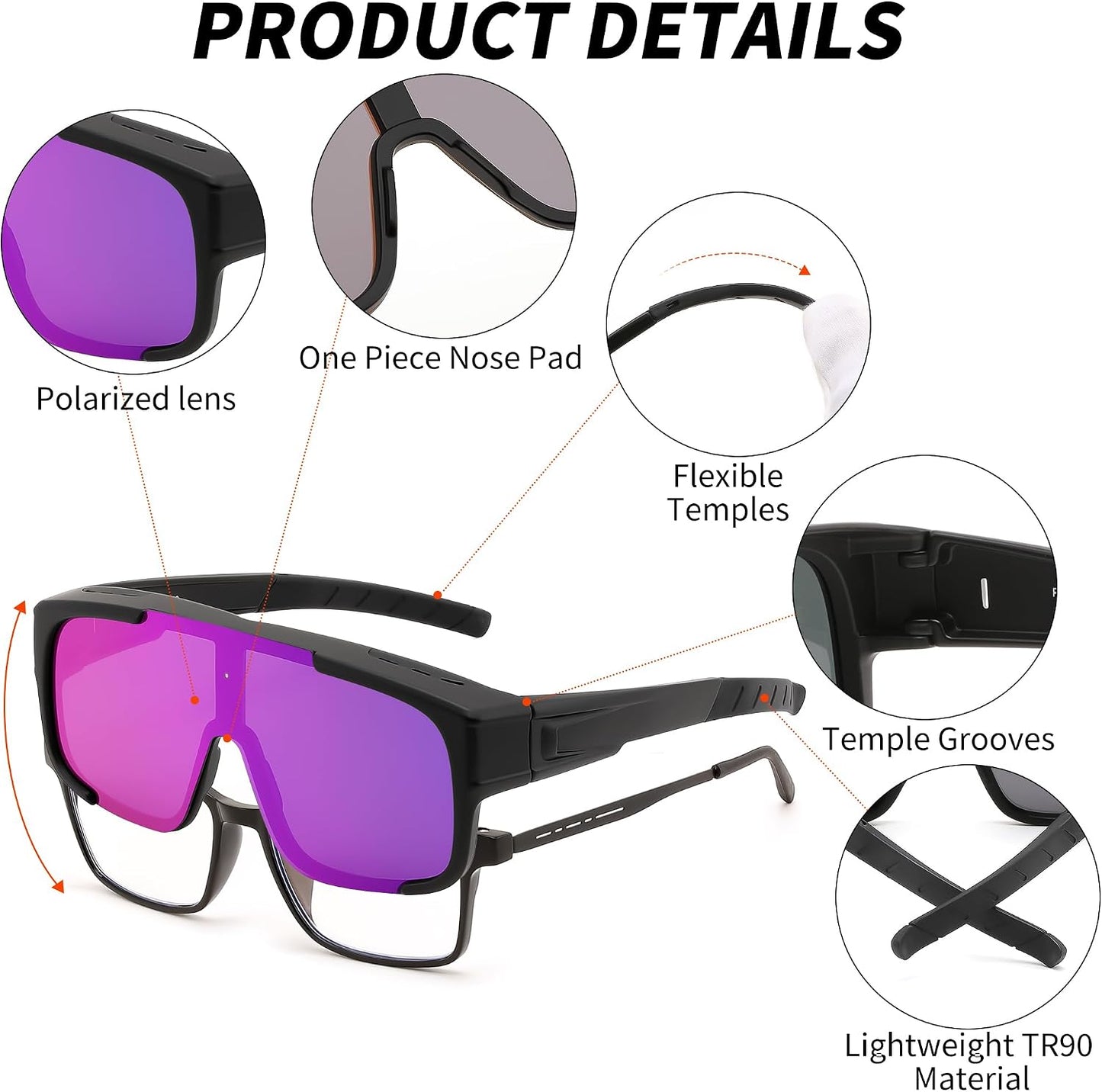 商品图片 21 | B0FY37CX2V | FEISEDY Polarized Fit Over Glasses Sunglasses for Men Women, Sports Wrap Around for Driving Cycling Fishing B0315