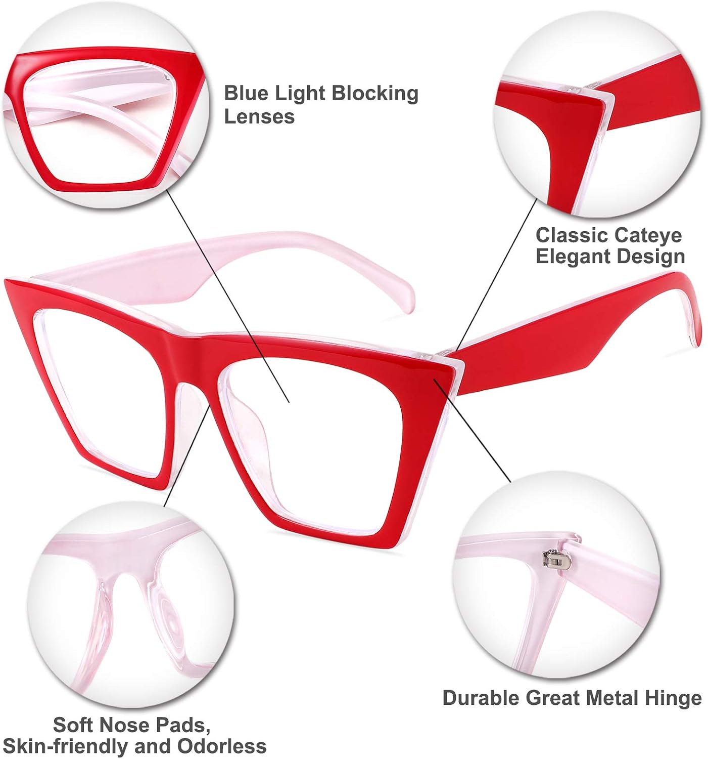 商品图片 4 | B08VNQPH3Y | FEISEDY Square Cat Eye Reading Glasses Blue Light Blocking Women Fashion Cateye Reader Anti Glare Digital Eyestrain B2604