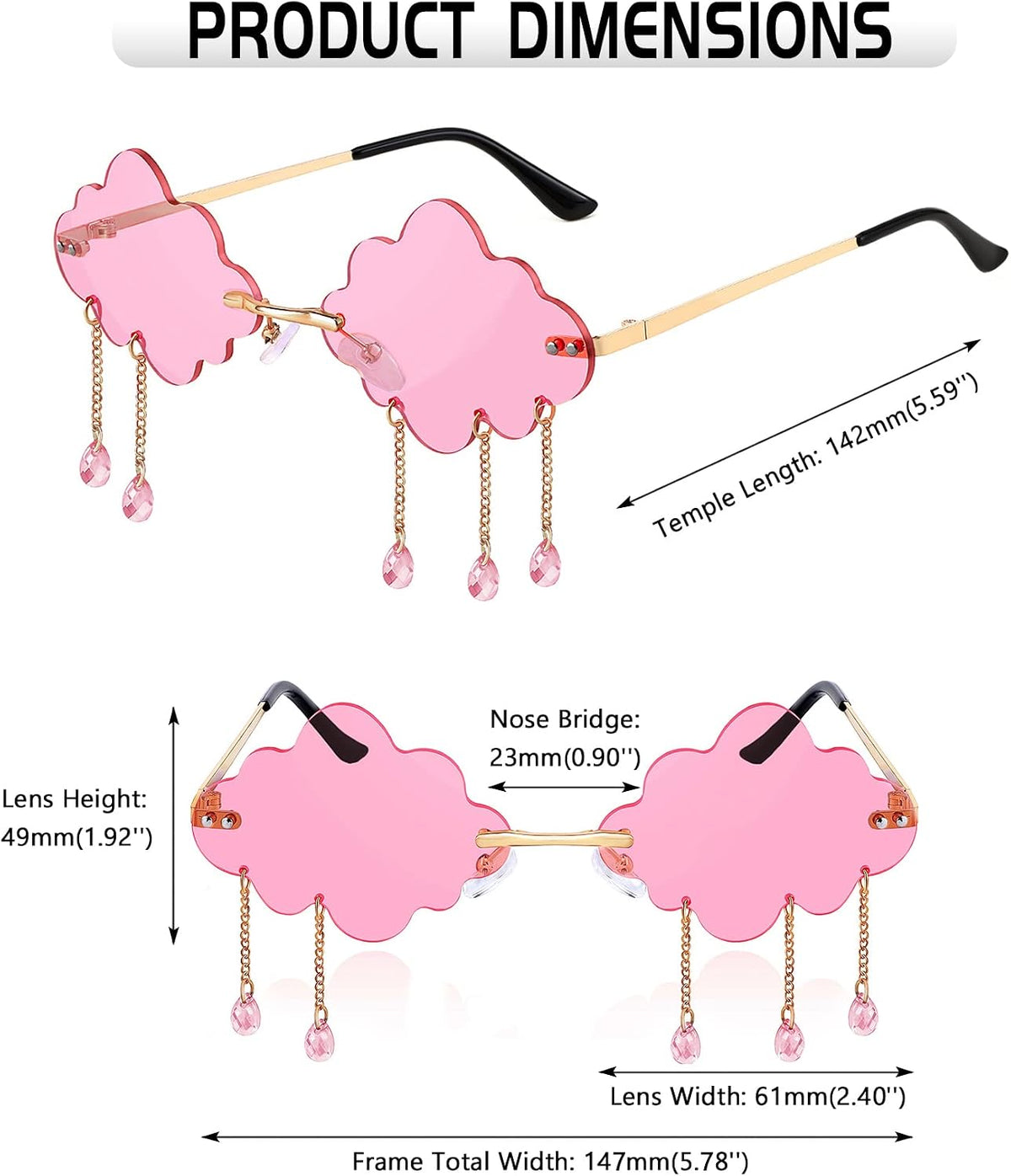 ÉÌƷͼƬ 30 | B09K7C4FB7 | FEISEDY Retro Dripping Cloud Shaped Tassel Sunglasses Rimless Women Funny Party Disco Eyewear B2834