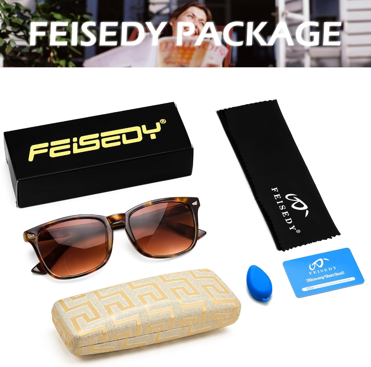 ÉÌƷͼƬ 7 | B0DFPVZVTV | FEISEDY Classic Bifocal Reader Sunglasses for Women Men Square Blue Light Reading Glasses B0231