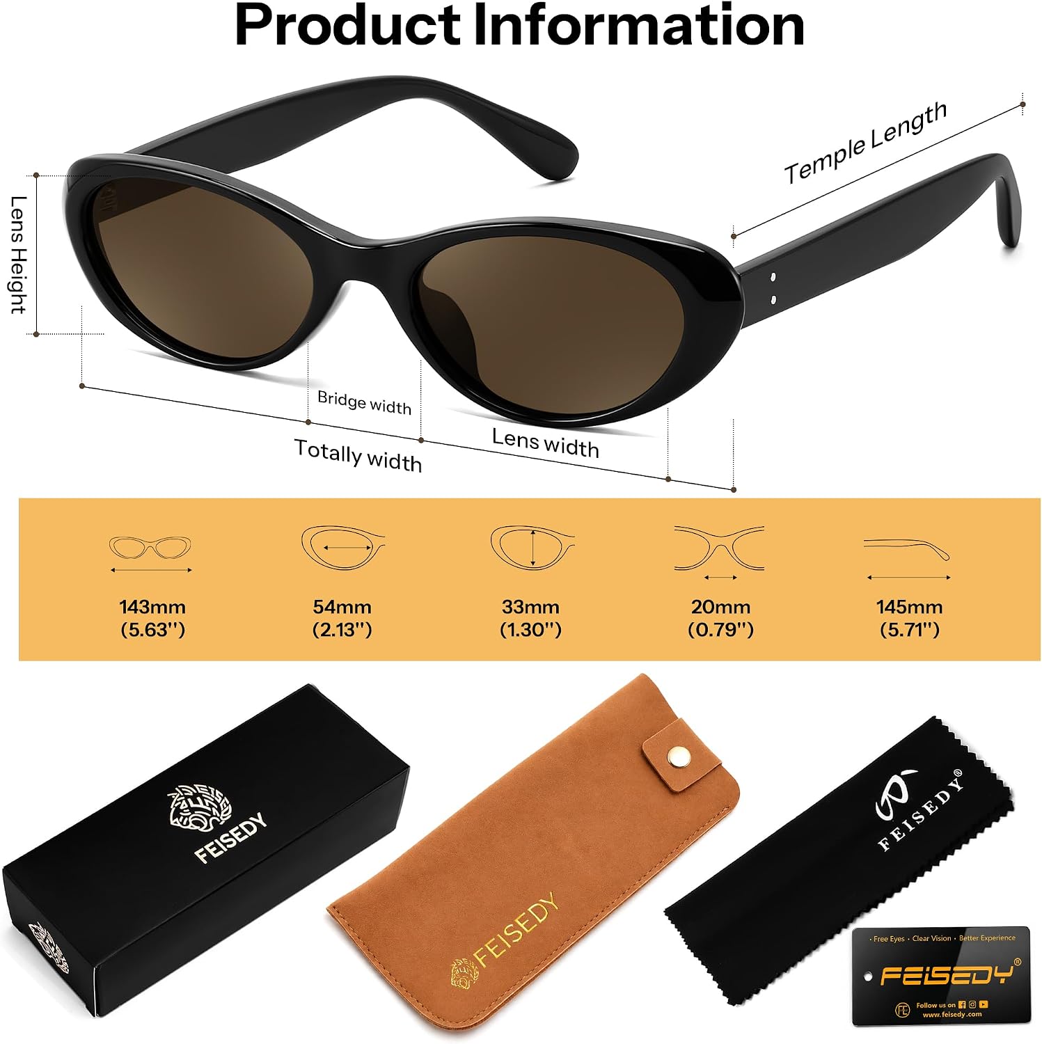 商品图片 7 | B0H6WC71MZ | FEISEDY Retro Oval Polarized Sunglasses for Women Cat Eye TR90 Shades B0460