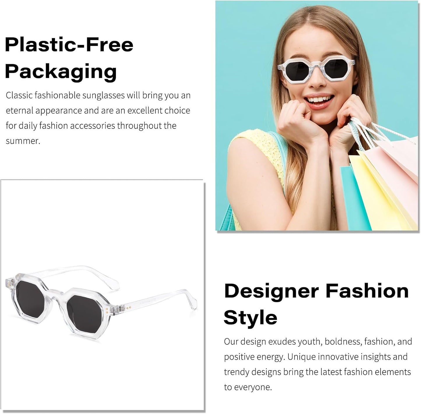 商品图片 15 | B0CSJQ26W8 | FEISEDY Octagon Sunglasses for Women - Thick Frame Fashion Rectangle Sun Glasses - Summer UV400 Protection
