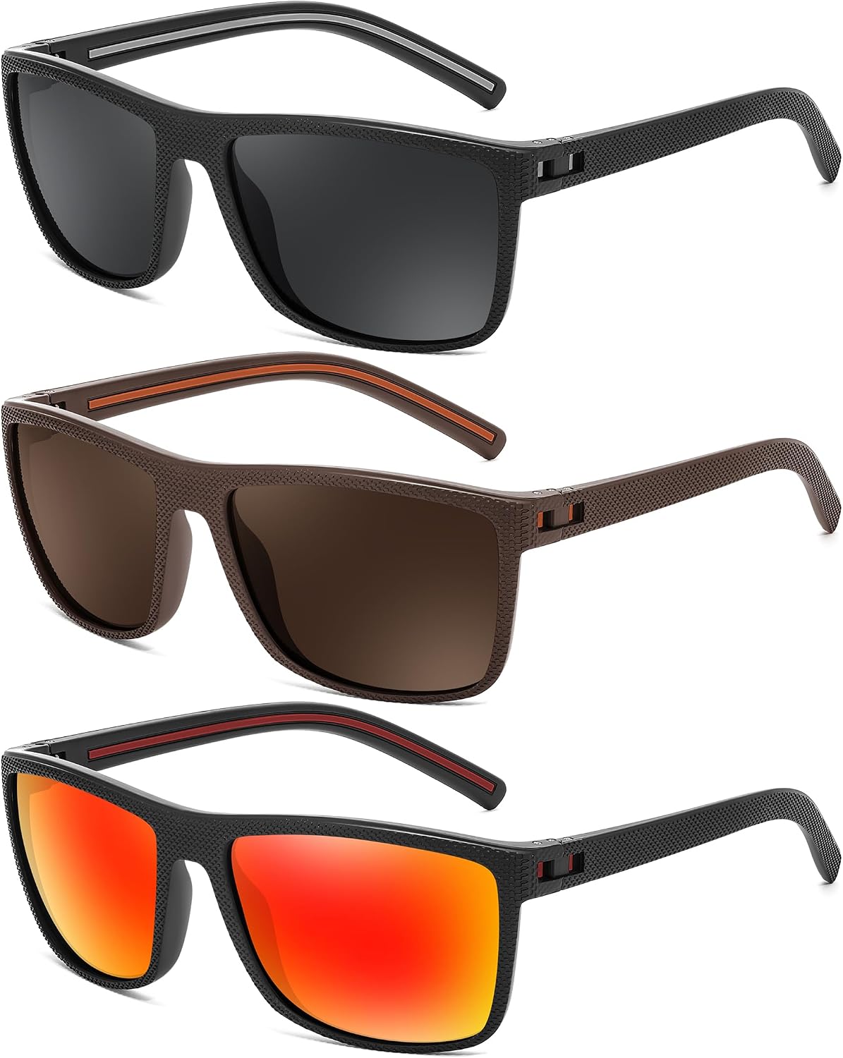 3pack-black+brown+red / 60 Millimeters | B0F8J1NLFP | FEISEDY Polarized Sunglasses for Men and Women Lightweight Frame Sun Glasses with UV400 Protection for Driving Fishing B0301