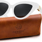 White Frame + Grey Lens / 51 Millimeters | B0GVF93Z1J | FEISEDY Cat eye Sunglasses Polarized and Retro Stylish for Women Men B0428 | UV400 Protection, for Driving Fishing Beach Travel and Party, Metal Accents, Versatile Styling