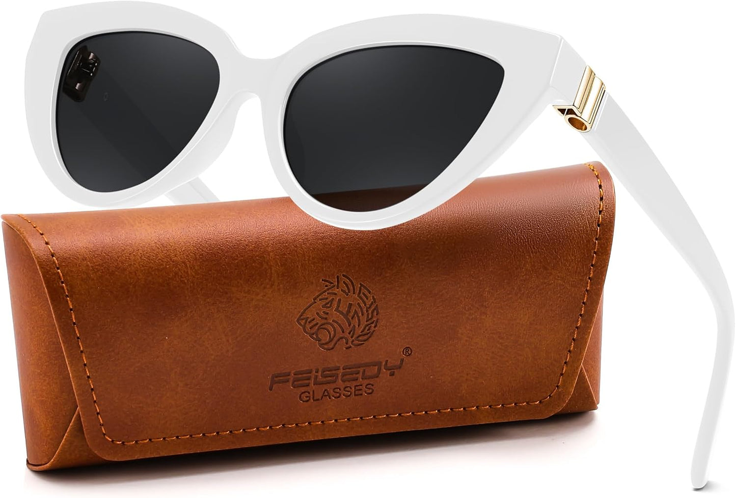 White Frame + Grey Lens / 51 Millimeters | B0GVF93Z1J | FEISEDY Cat eye Sunglasses Polarized and Retro Stylish for Women Men B0428 | UV400 Protection, for Driving Fishing Beach Travel and Party, Metal Accents, Versatile Styling
