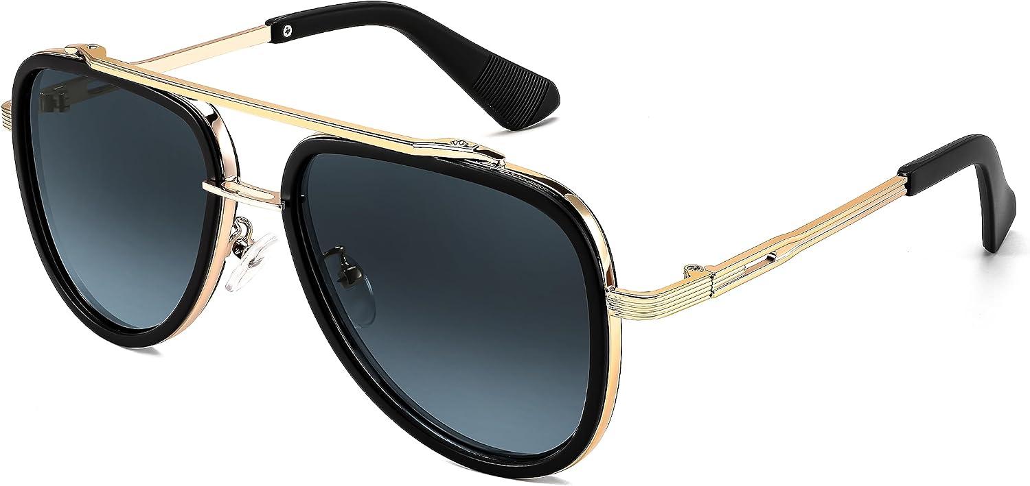 Gradient Grey Lens 02 / 55 Millimeters | B0CF24XSN7 | FEISEDY Aviator Sunglasses Men Women, Square Retro 70s Vintage Classic Frame, UV400 Driving Fishing Golf Hiking B0036