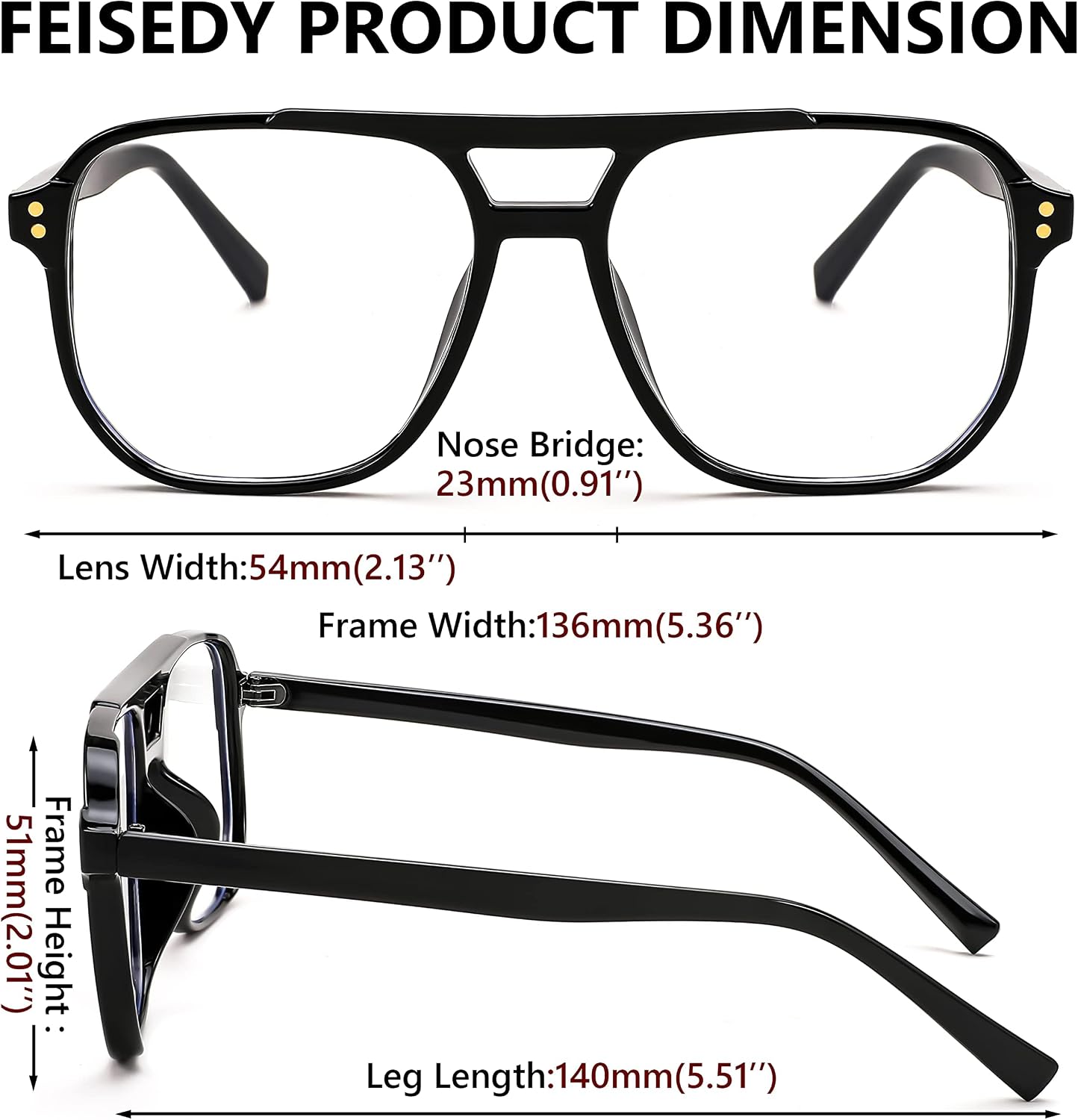商品图片 14 | B0C6ZZXZ3F | FEISEDY Blue Light Glasses for Women Men Oversized Pilot Lightweight B2866