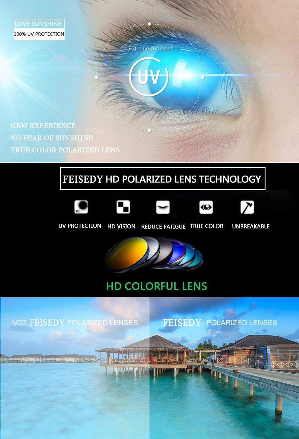 商品图片 23 | B079GT4RXH | FEISEDY Polarized Women Square Sunglasses Sparkling Composite Shiny Frame B2289