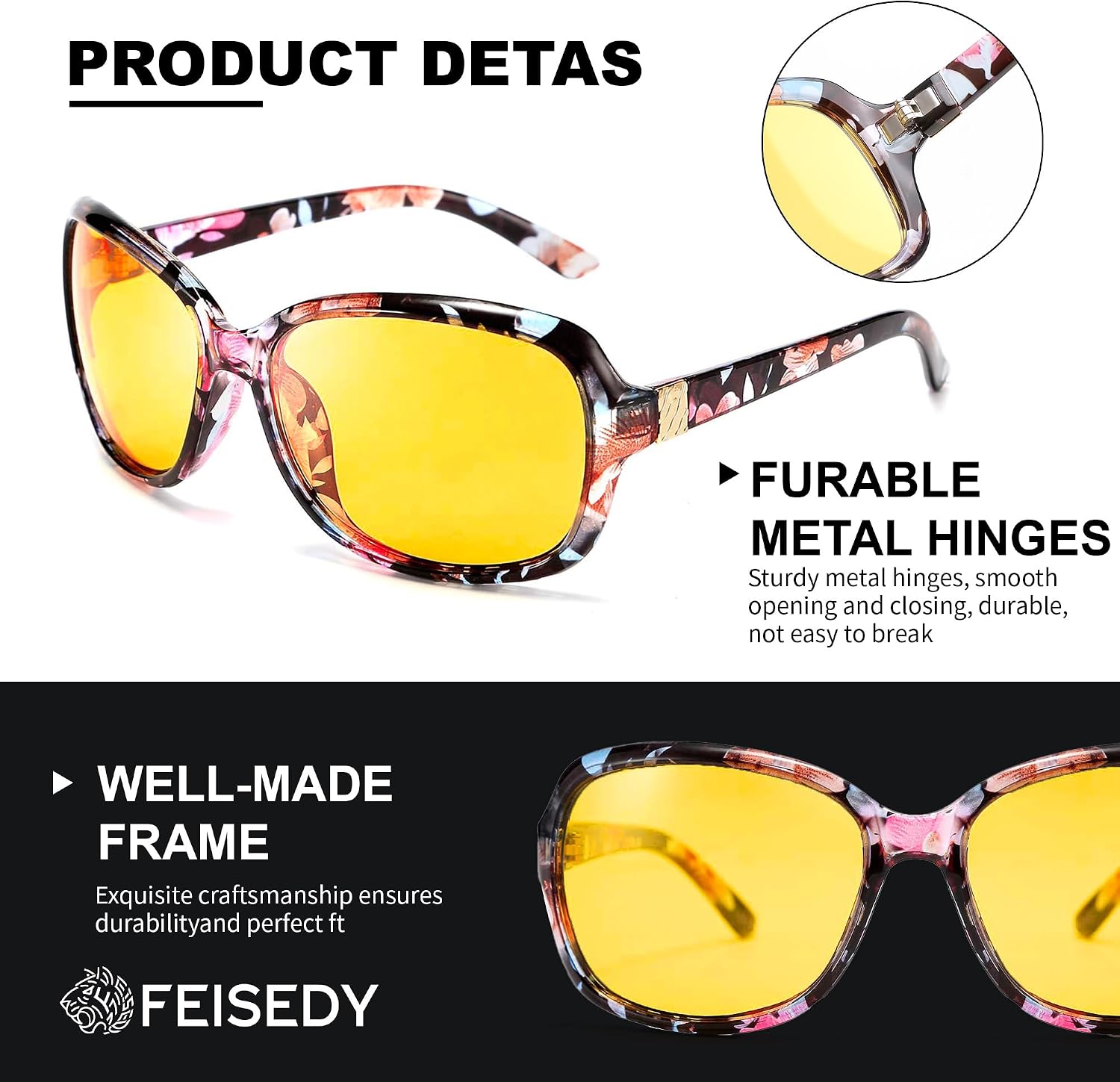 商品图片 5 | B081YY5RM3 | FEISEDY Classic Womens Night Glasses Driving Anti Glare Wrap Around Yellow Sunglasses B2548