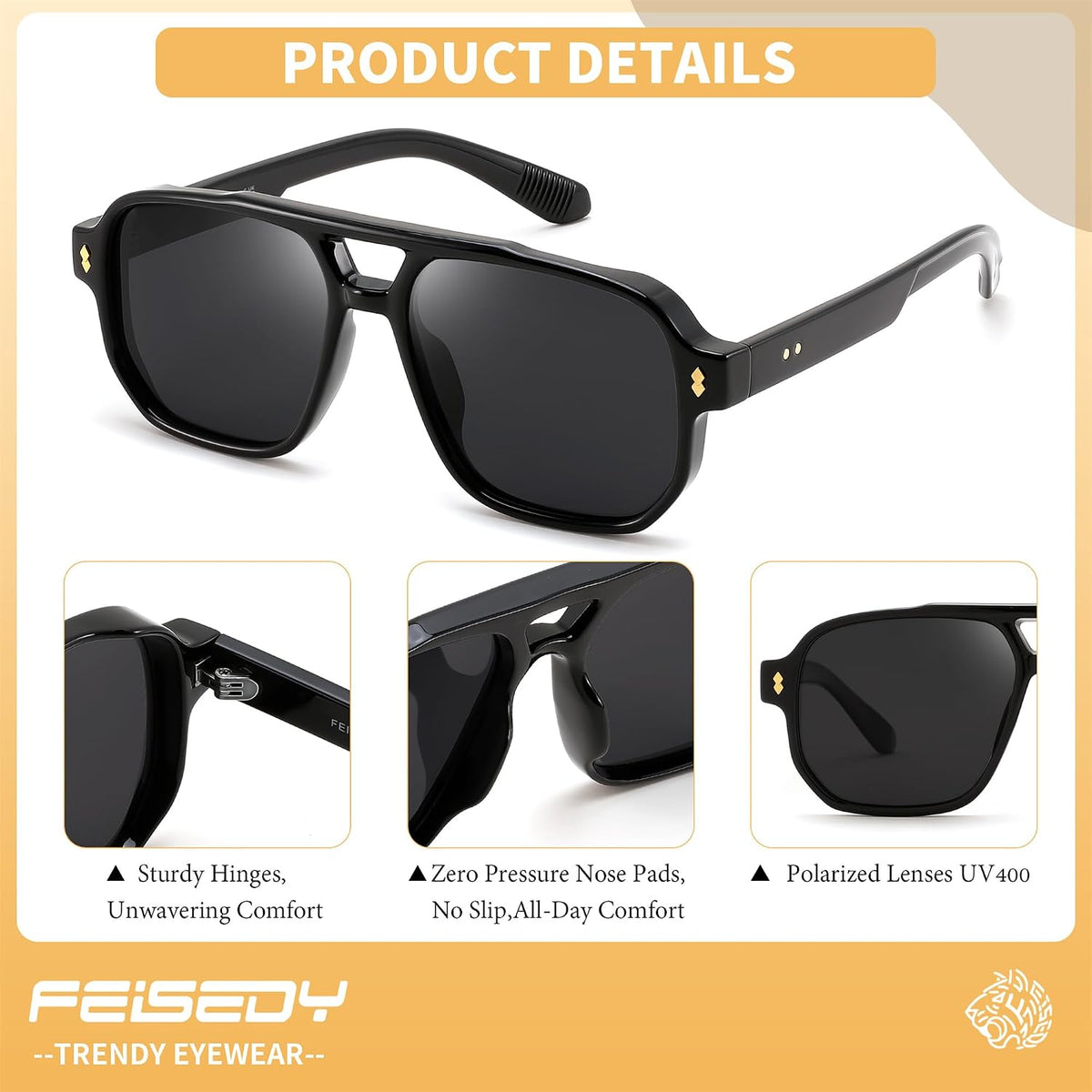 ÉÌƷͼƬ 3 | B0H79Y4V6B | FEISEDY Retro Aviator Square Polarized Sunglasses Women Men Trendy B0444