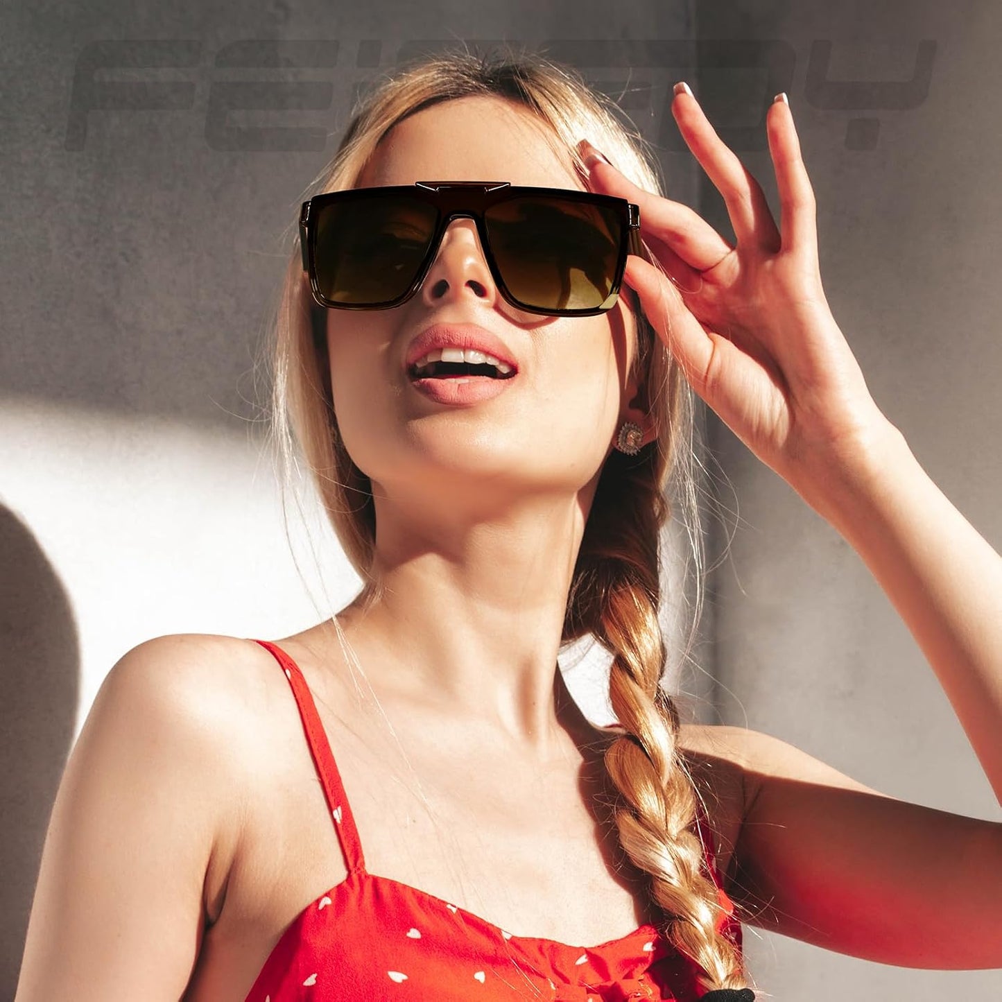 商品图片 2 | B0D9H98G6Y | FEISEDY Fashion Sunglasses Womens Men Flat Top Square Trendy Visor Shades UV400 B0211