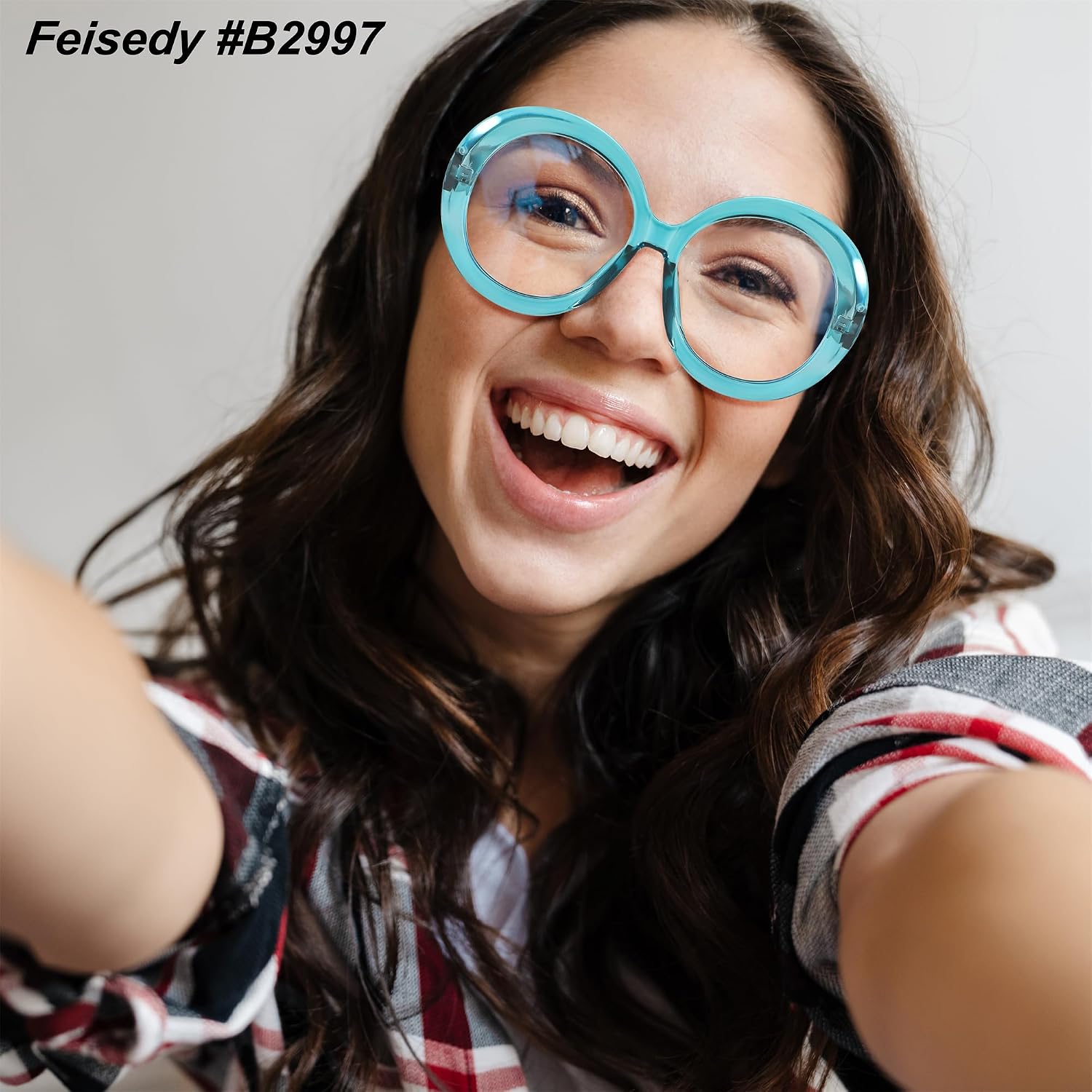 商品图片 9 | B0CQ26NQZS | FEISEDY Oversized Blue Light Blocking Glasses Women Men Retro Big Round Frame Eyewear Clear Lens Computer Glasses B2997