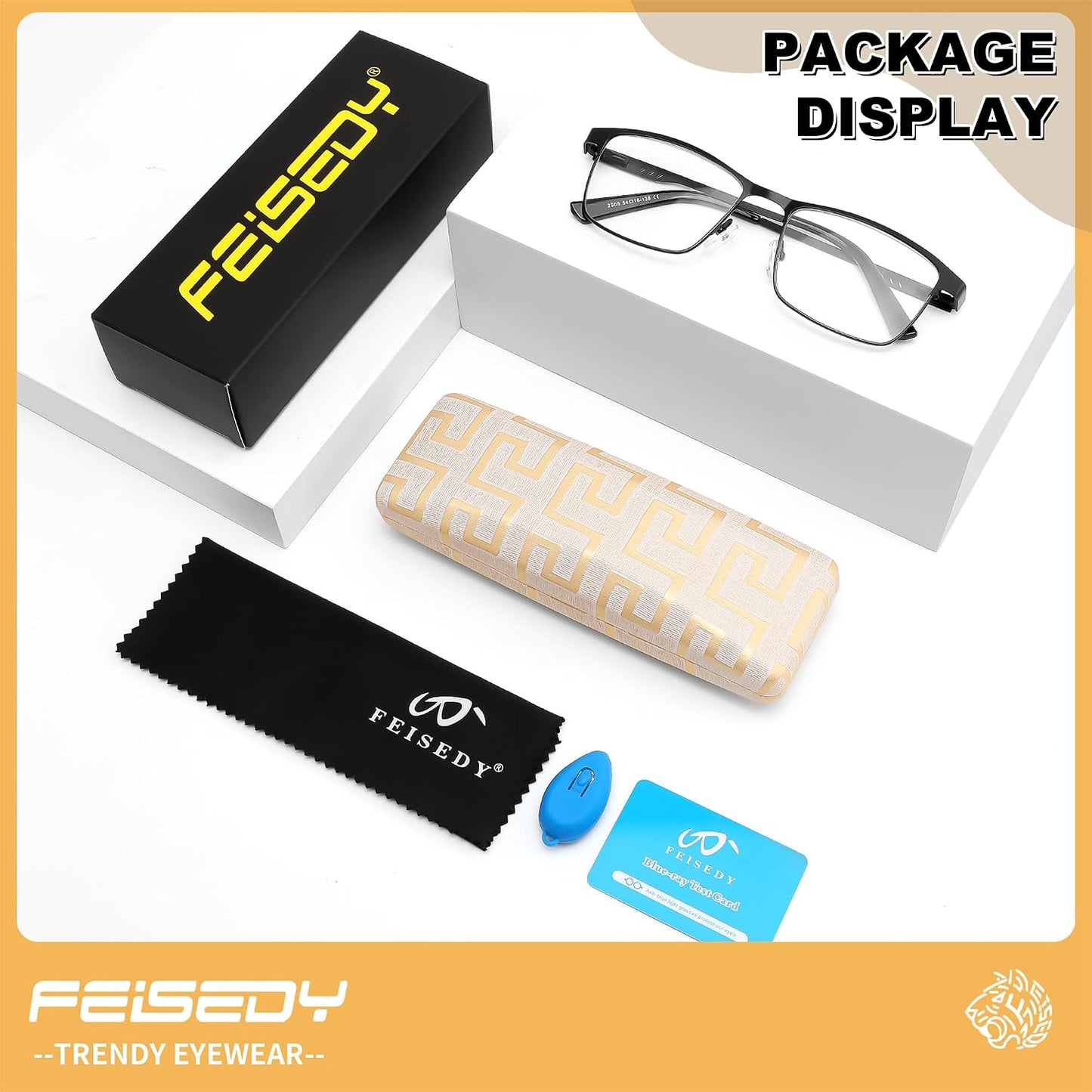 商品图片 6 | B0G1BLY966 | FEISEDY Classic Blue Light Reading Glasses Men,Metal Frame Readers with Spring Hinge, Anti Glare Eyeglasses for Reading B0337