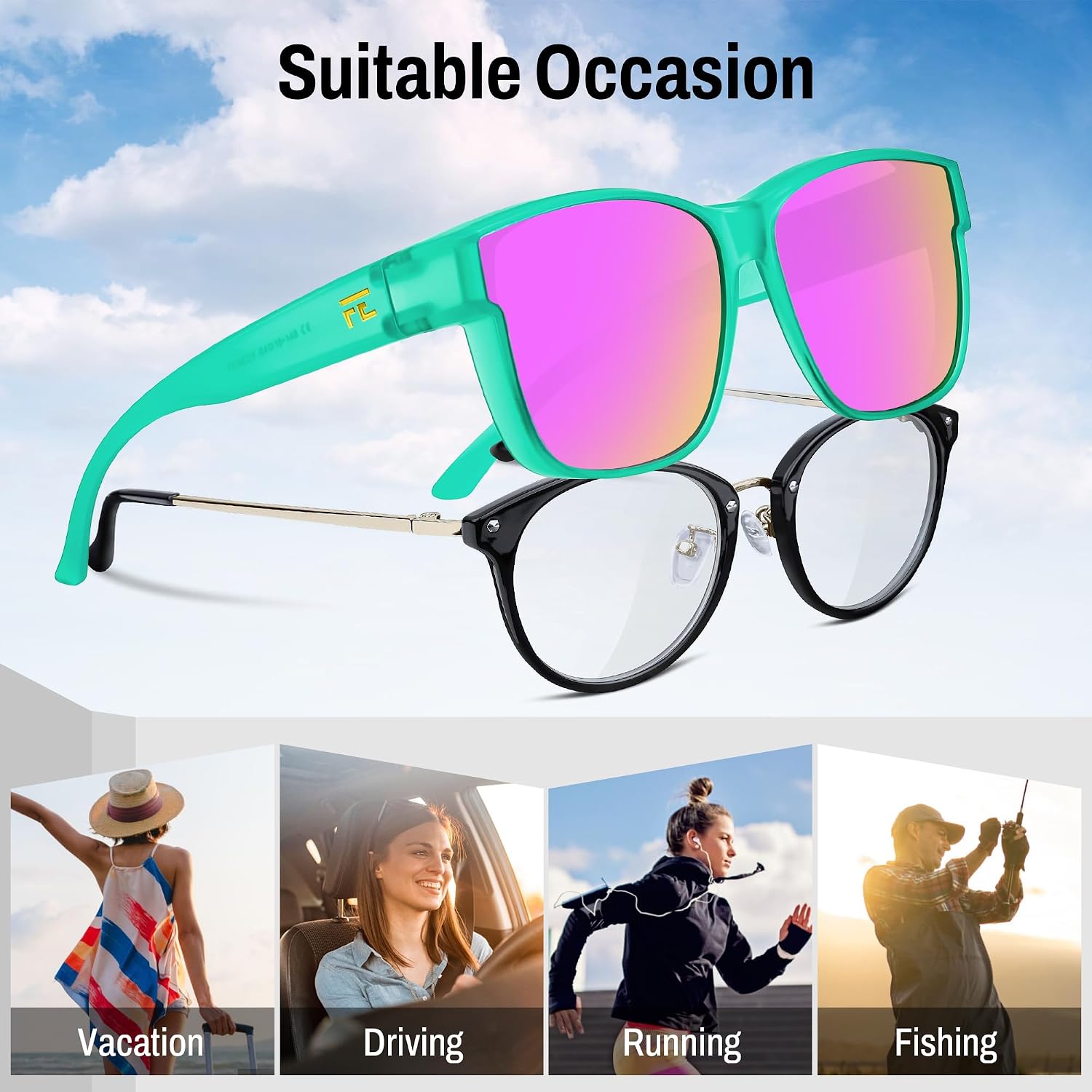 商品图片 22 | B0GQH1CMTJ | FEISEDY Fit Over Glasses Polarized Sunglasses Oversized Square UV400 B0250