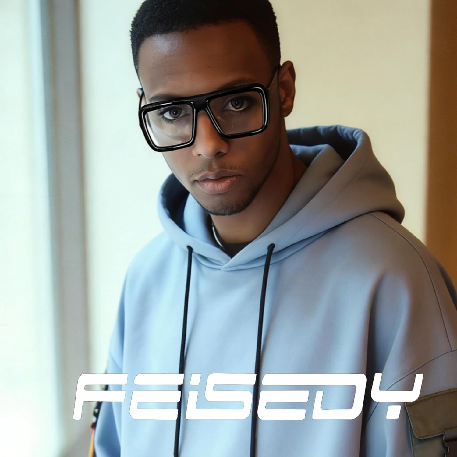 商品图片 3 | B0DFY73V8M | FEISEDY Square Oversized Blue Light Glasses Thick Fake Eyewear Frame for Women Men Nerd Glasses Costume Accessories B0241