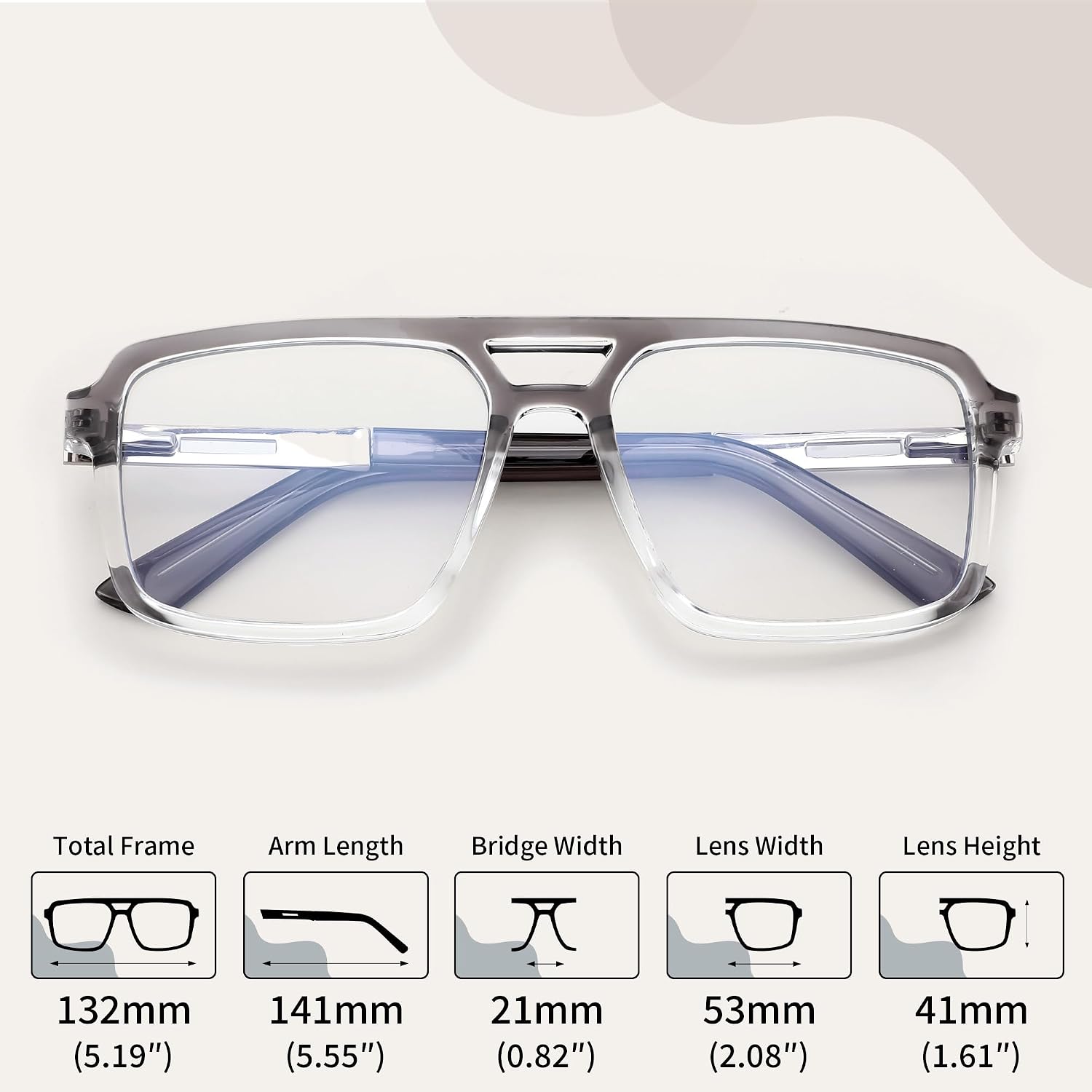 商品图片 21 | B0D9NJ18RZ | FEISEDY Retro Aviator Square Blue Light Glasses for Men Women B0209