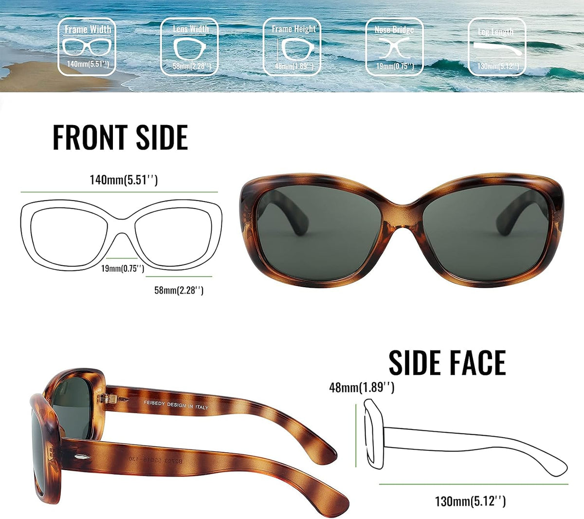 ÉÌƷͼƬ 20 | B094CJFYW6 | FEISEDY Vintage Square Polarized Sunglasses for Women Men Havana Thick Wrap Around Sun Glasses UV400 B2703