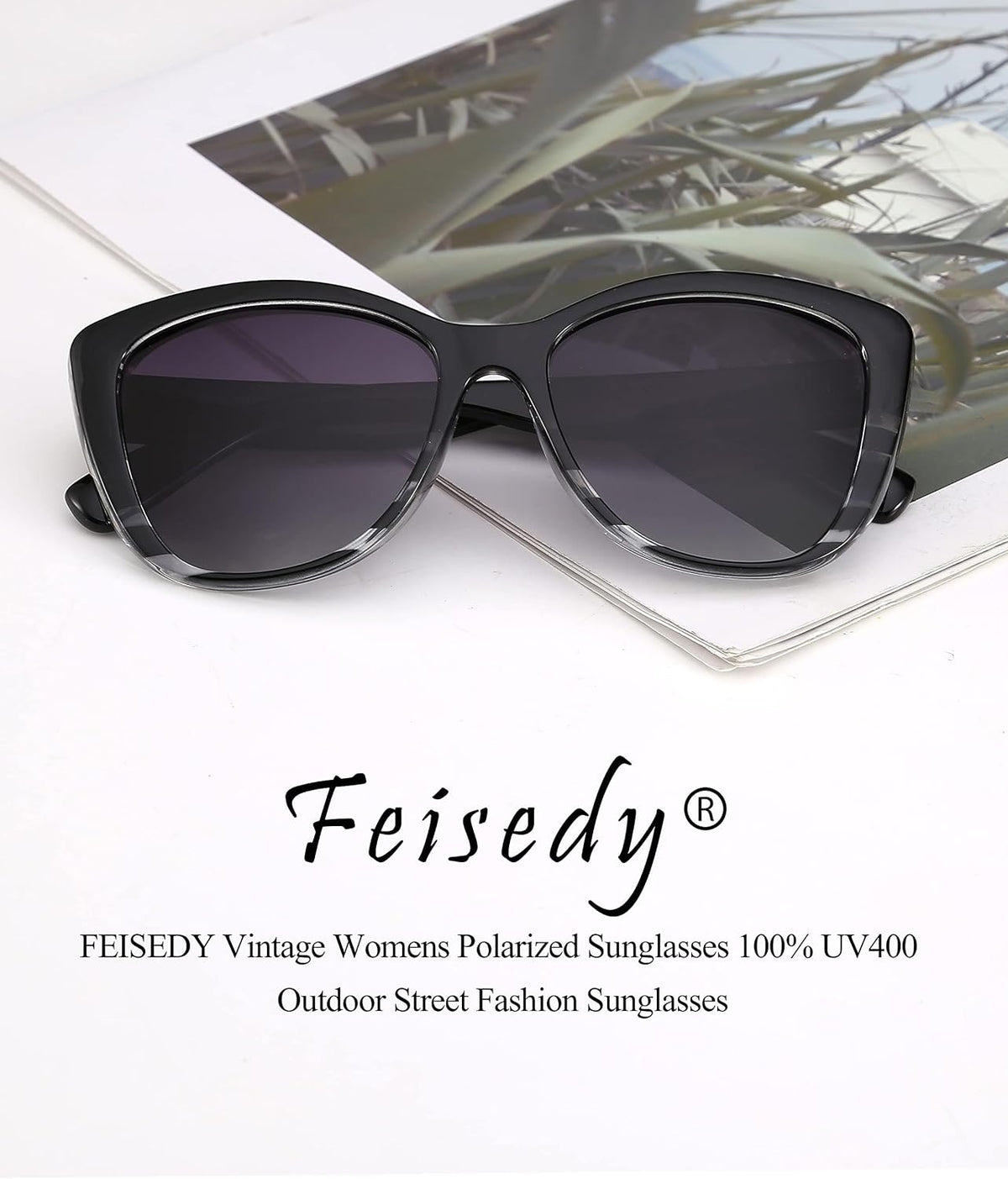 ÉÌƷͼƬ 97 | B07M9V125F | FEISEDY Polarized Vintage Sunglasses American Womens Square Jackie O Cat Eye Sunglasses B2451