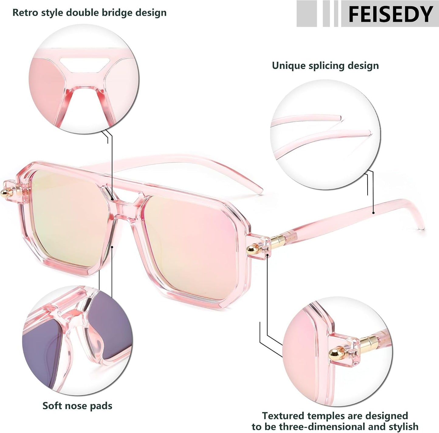 商品图片 54 | B09YTJ4FQZ | FEISEDY Vintage Square 70s Flat Aviator Sunglasses Women Men Classic Retro Stylish Frame UV400 Sunglasses B2622