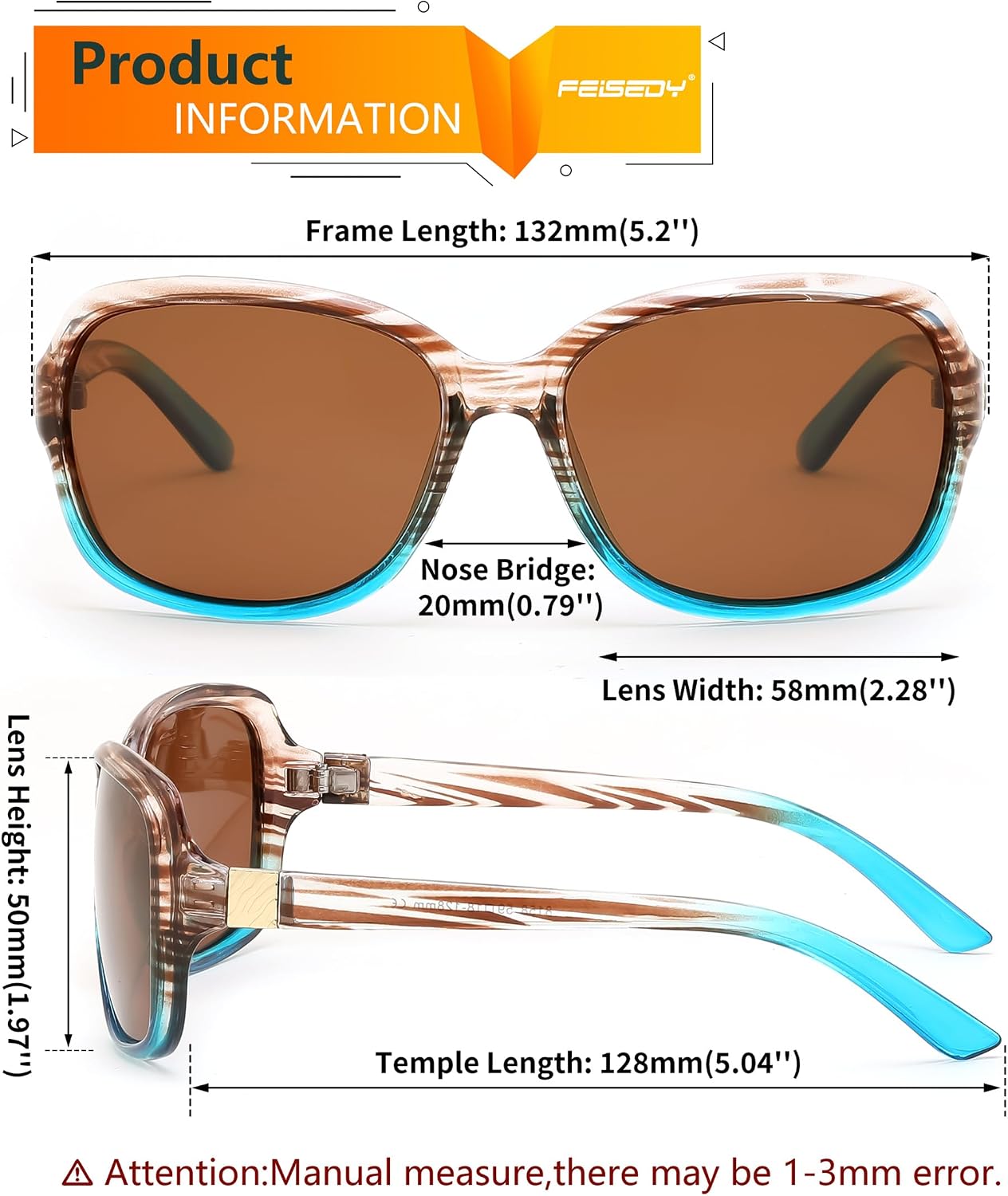 商品图片 27 | B0FZKDK786 | FEISEDY Polarized Sunglasses for Women Classic Vintage UV400 Shade | Trendy Square Wraparound Ladies Sun Glasses B0309