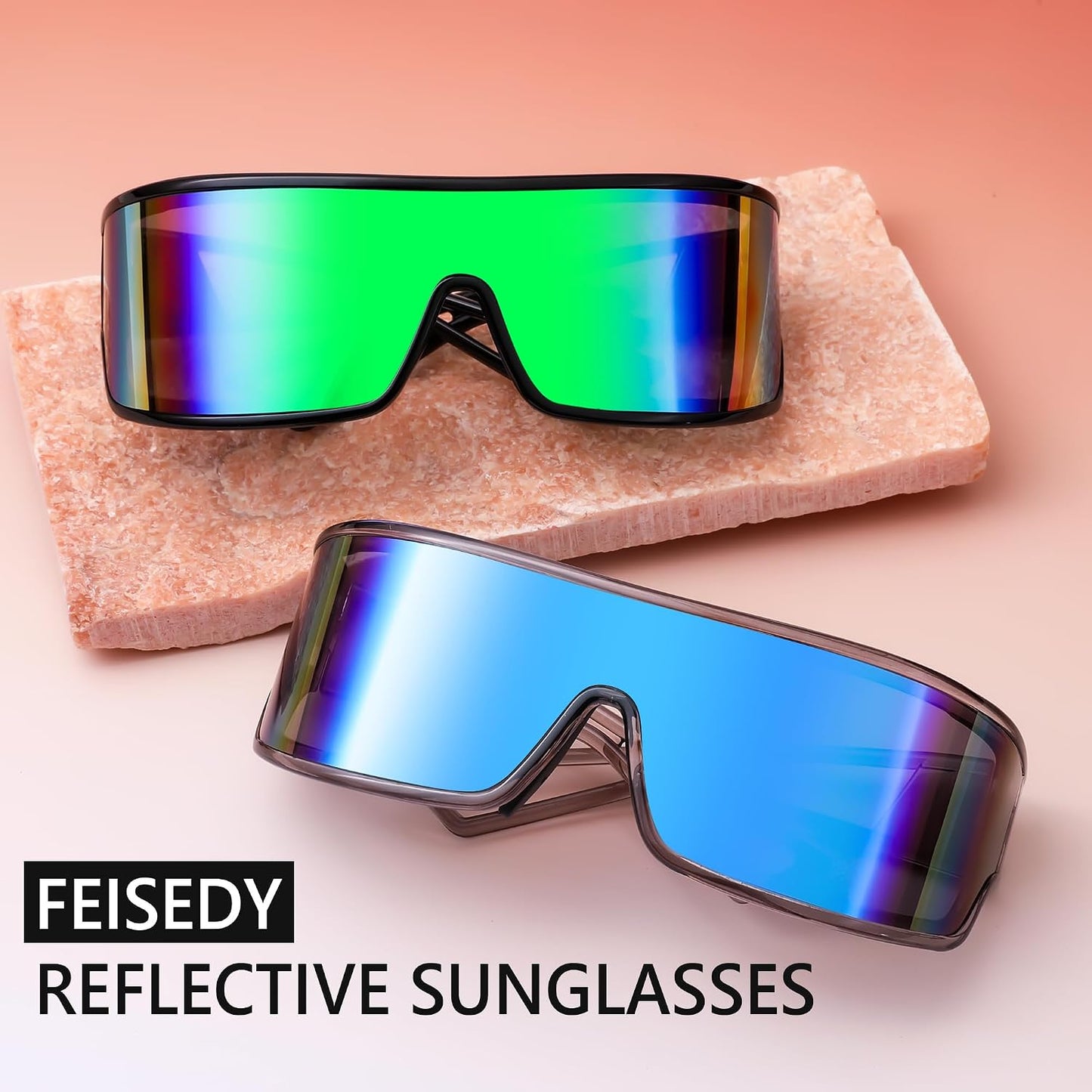 商品图片 13 | B0D3PKKSD9 | FEISEDY Trendy Futuristic Wrap Sunglasses Flat Top Mirrored One Piece Lens Reflective Sun Glasses for Women Men B0161