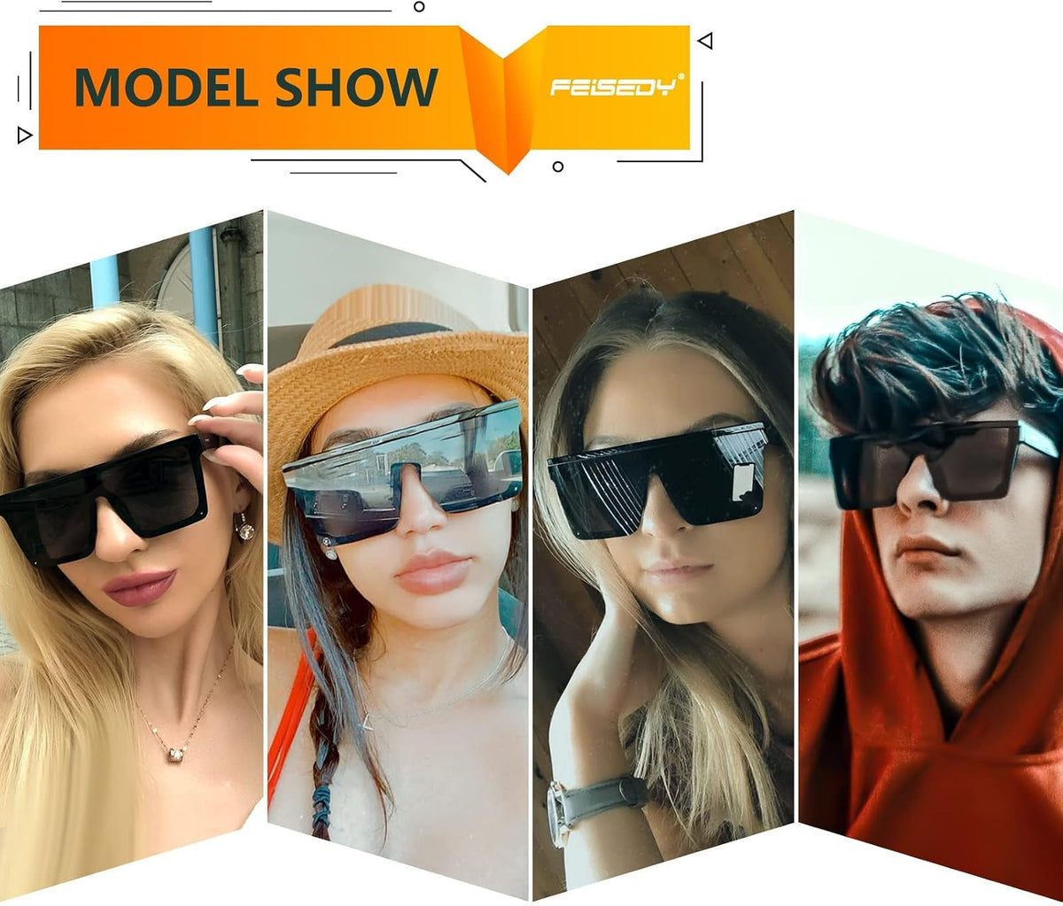 ÉÌƷͼƬ 120 | B09H6XXSDN | FEISEDY Oversized Sunglasses Mens Womens Flat Top Square Trendy Visor Shades UV400 B2470