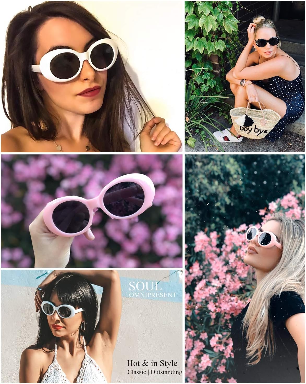 ÉÌƷͼƬ 94 | B074H8KFSZ | FEISEDY Sunglasses White Oval Clout Goggles for Women Men Retro Round Trendy Rimmed Clueless Costume Frame B2253