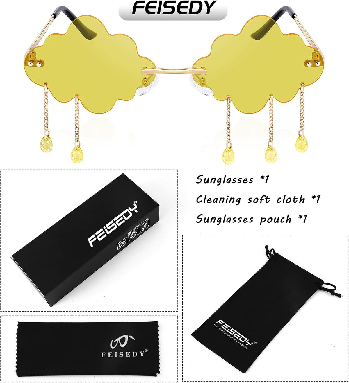 ÉÌƷͼƬ 15 | B09K7C4FB7 | FEISEDY Retro Dripping Cloud Shaped Tassel Sunglasses Rimless Women Funny Party Disco Eyewear B2834