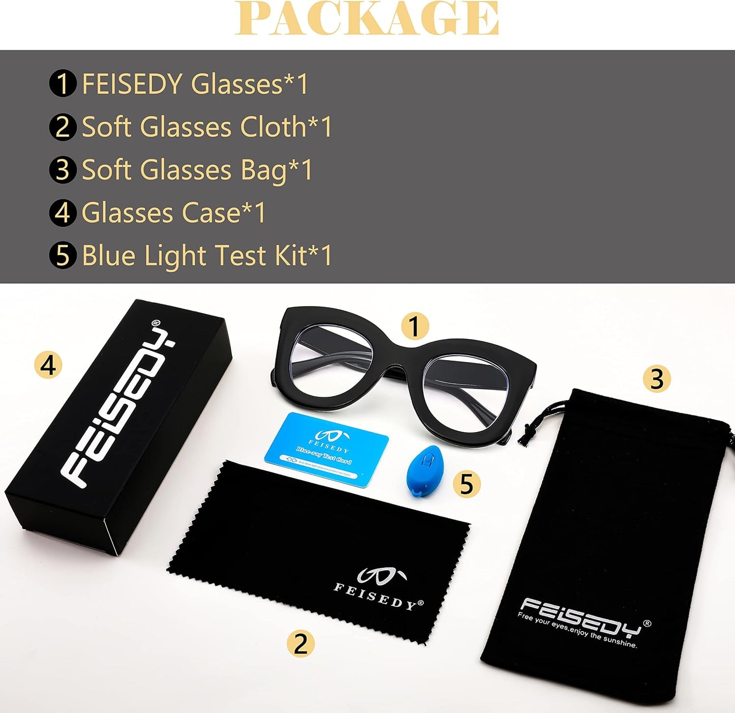 商品图片 6 | B0BGXNJFW2 | FEISEDY Retro Oversized Blue Light Blocking Reading Glasses Thick Frame Anti Glare Digital Eyestrain Readers B2980