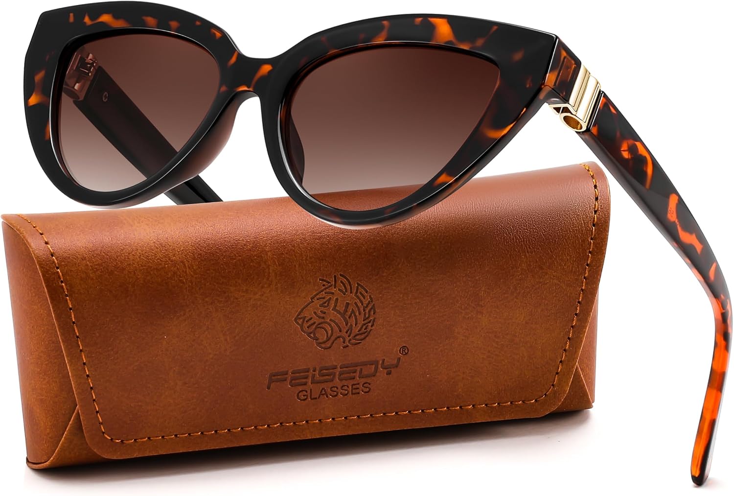 Tortoise Frame + Gradient Tea Lens / 51 Millimeters | B0GVF4J646 | FEISEDY Cat eye Sunglasses Polarized and Retro Stylish for Women Men B0428 | UV400 Protection, for Driving Fishing Beach Travel and Party, Metal Accents, Versatile Styling