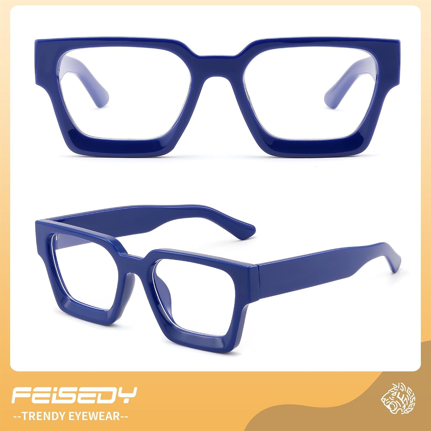 商品图片 34 | B0DXDYMMPM | FEISEDY Retro Blue Light Blocking Glasses for Women Men 90s Classic Rectangle Frame Thick Chic Computer Eyeglasses B2383R
