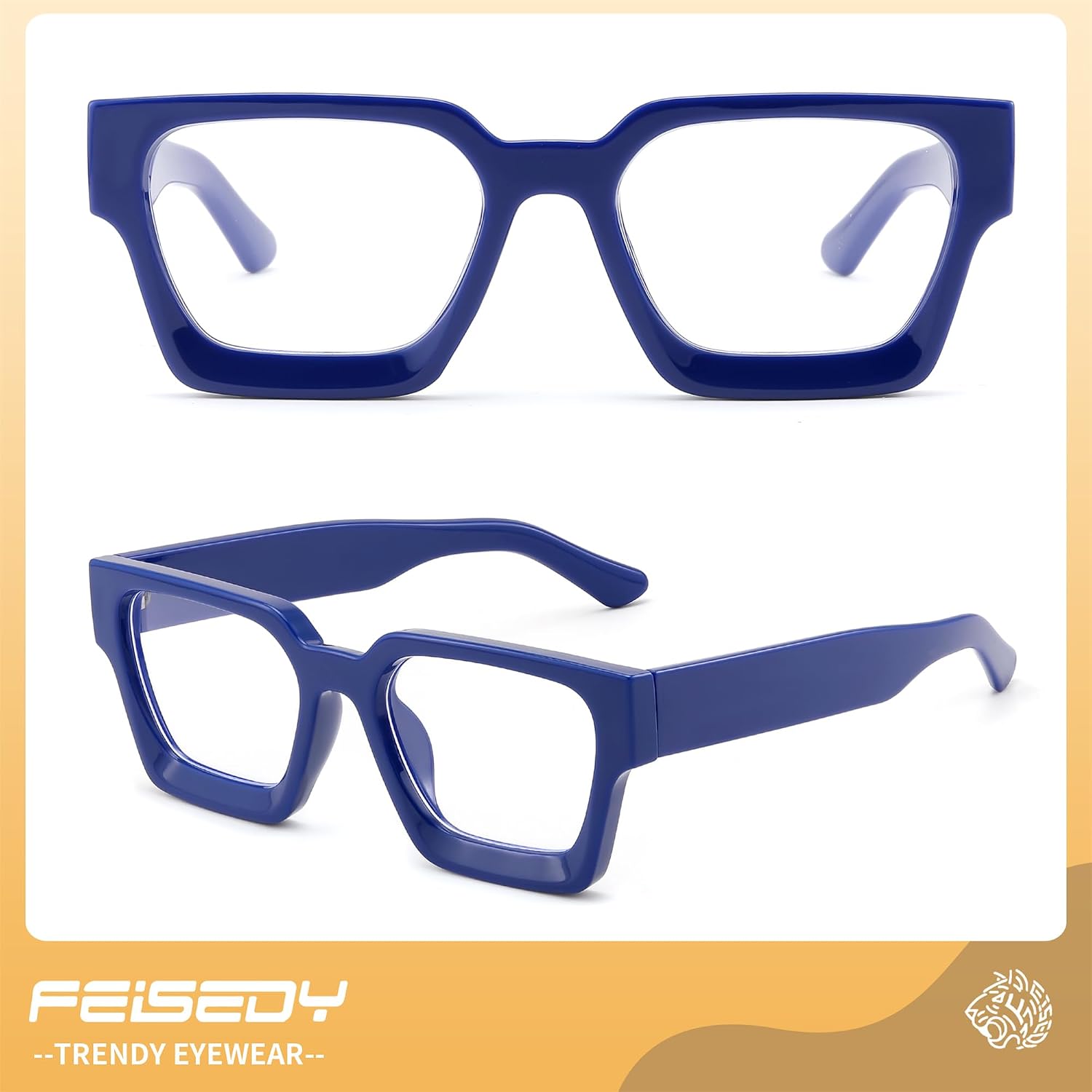 商品图片 34 | B0DXDYMMPM | FEISEDY Retro Blue Light Blocking Glasses for Women Men 90s Classic Rectangle Frame Thick Chic Computer Eyeglasses B2383R
