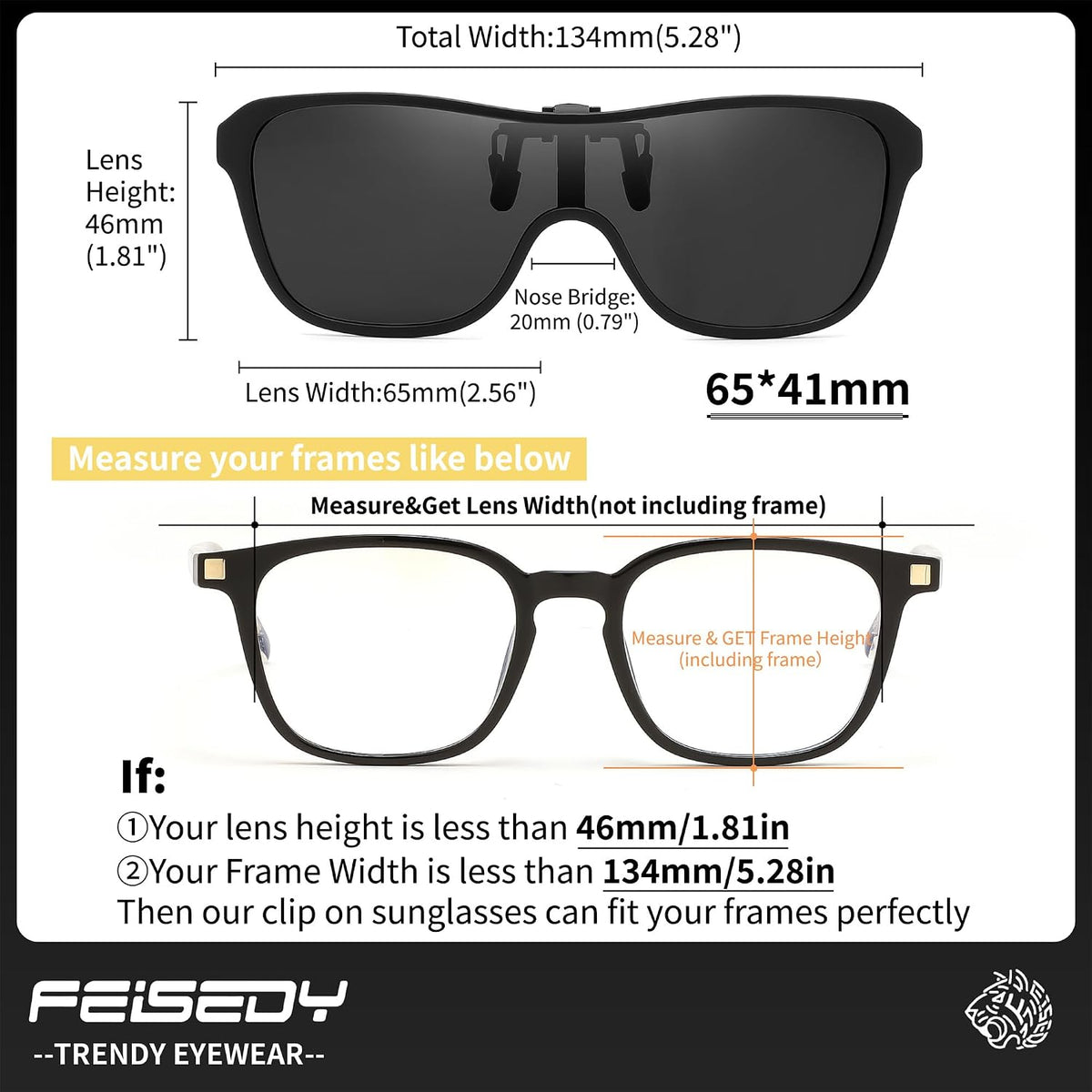 ÉÌƷͼƬ 5 | B0FX3QY3H3 | FEISEDY Polarized Clip-on Flip Up One Piece Sunglasses for Glasses TAC Lenses B0346