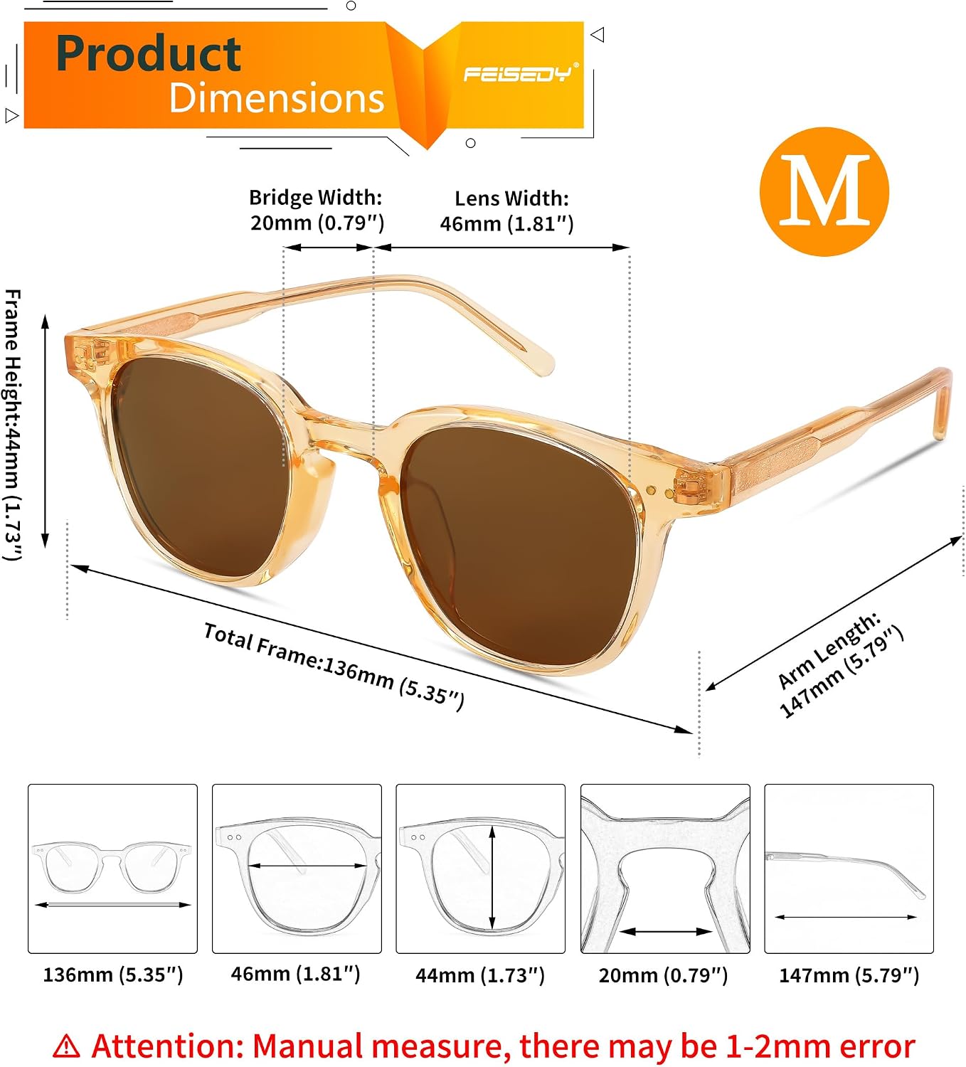 商品图片 38 | B0CCPBD9GS | FEISEDY Classic Polarized Sunglasses Retro Round Sunglasses for Women Men Trendy Shades B0002