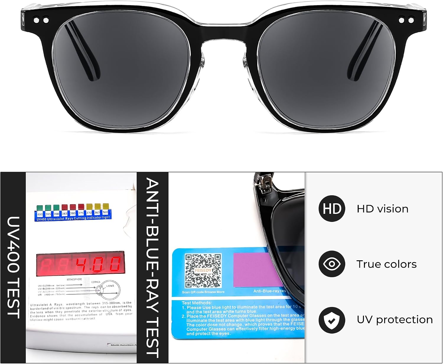 商品图片 5 | B0CSNK73XH | FEISEDY Round Reading Sunglasses for Men and Women Stylish Blue Light Blocking Readers B0113