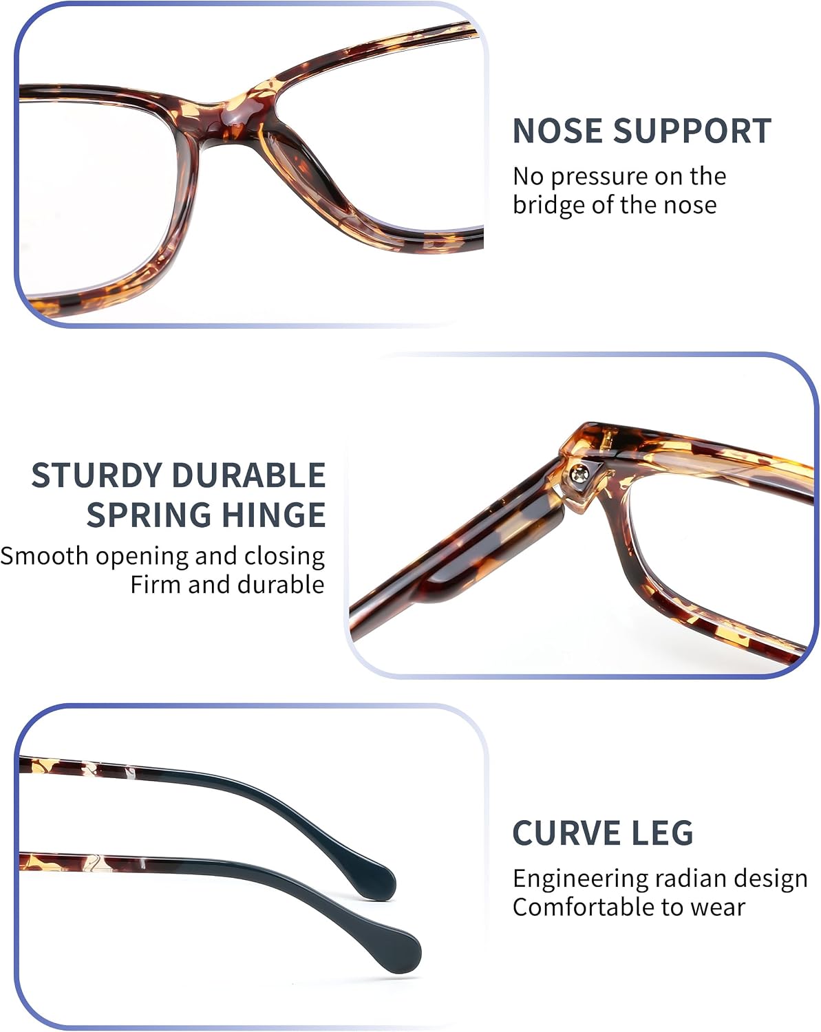 商品图片 5 | B0FZT83JWY | FEISEDY 2 Pack Retro Blue Light Reading Glasses Rectangular Tortoise B0369
