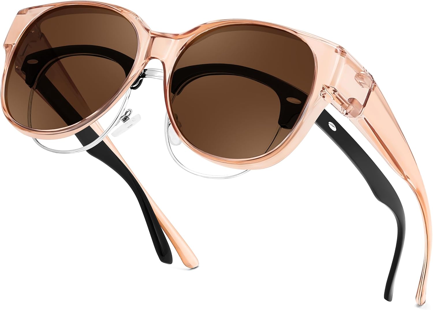 Transparent Tea Frame & Tea Lens / 55 Millimeters | B0FRRP9R9V | FEISEDY Fit Over Glasses Polarized Sunglasses, UV400 Protection for Driving & Outdoor Activities B0328