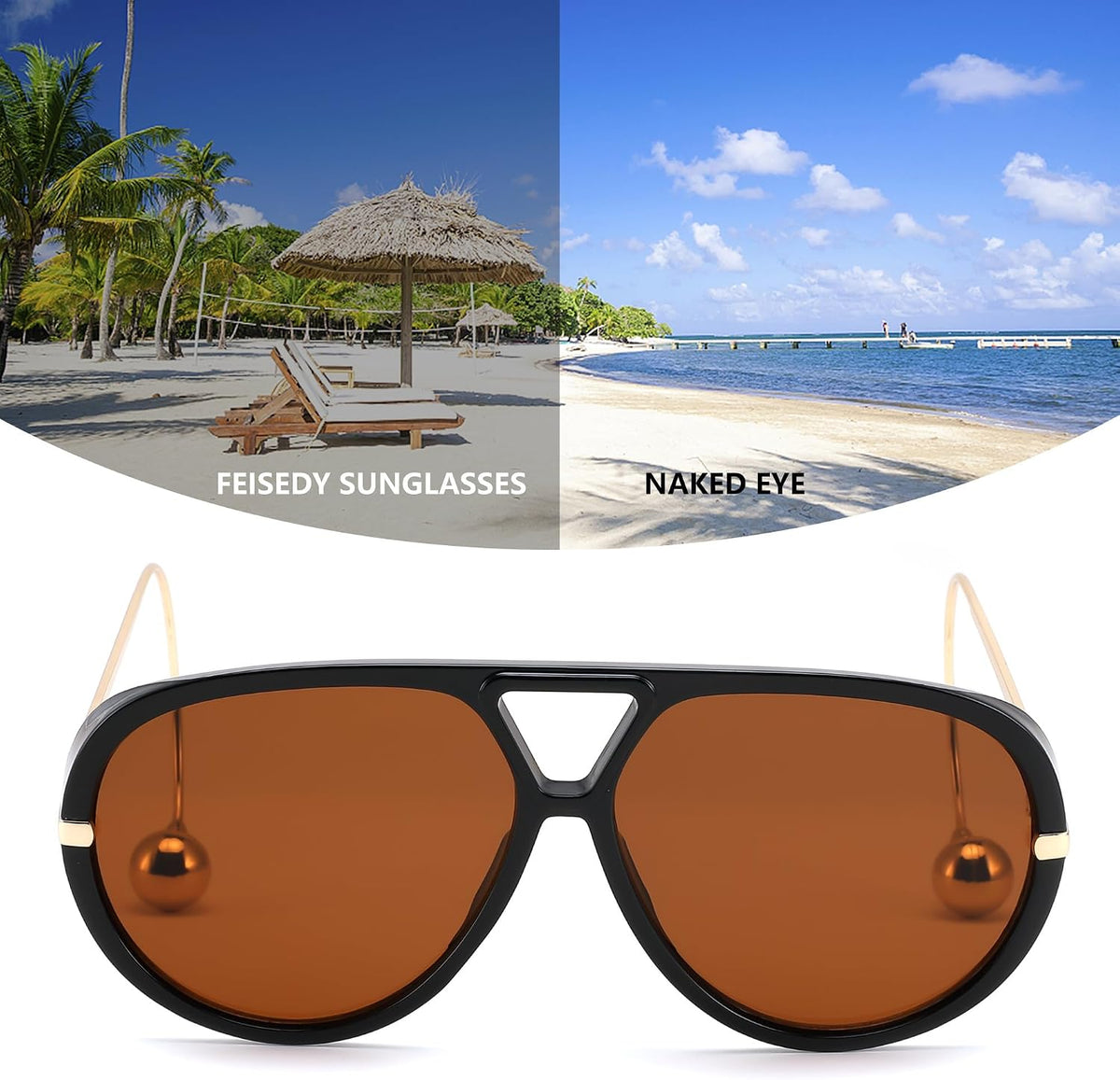 ÉÌƷͼƬ 33 | B0F8N8W8JM | FEISEDY Oversized Aviator Sunglasses With Earring Design for Women Large Big Frame Luxury Designer Shades for Ladies B0296