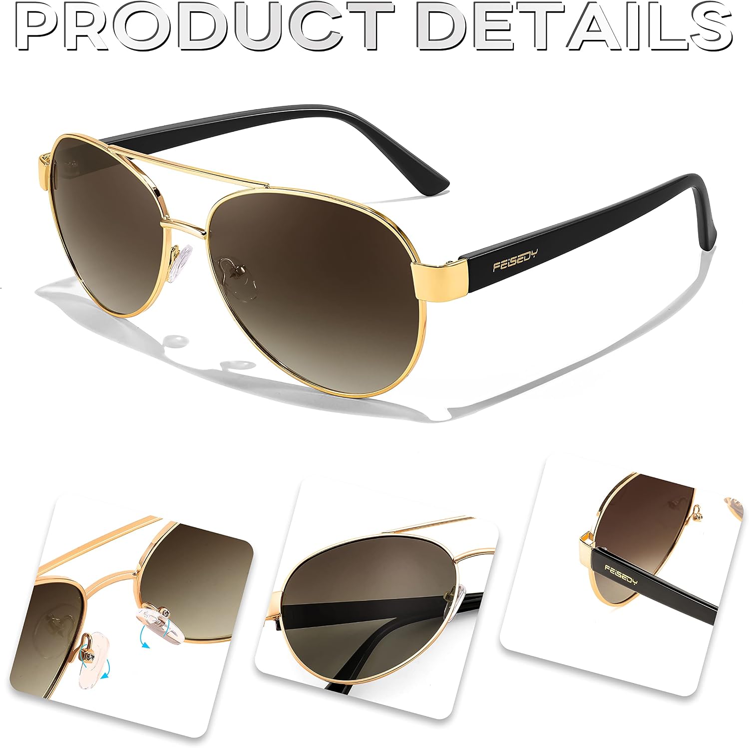 商品图片 26 | B0BXXC6Y74 | FEISEDY Classic Aviator Sunglasses for Women Pilot Polarized Sunglasses Men UV400 Protection for Driving Fishing Golf B4109