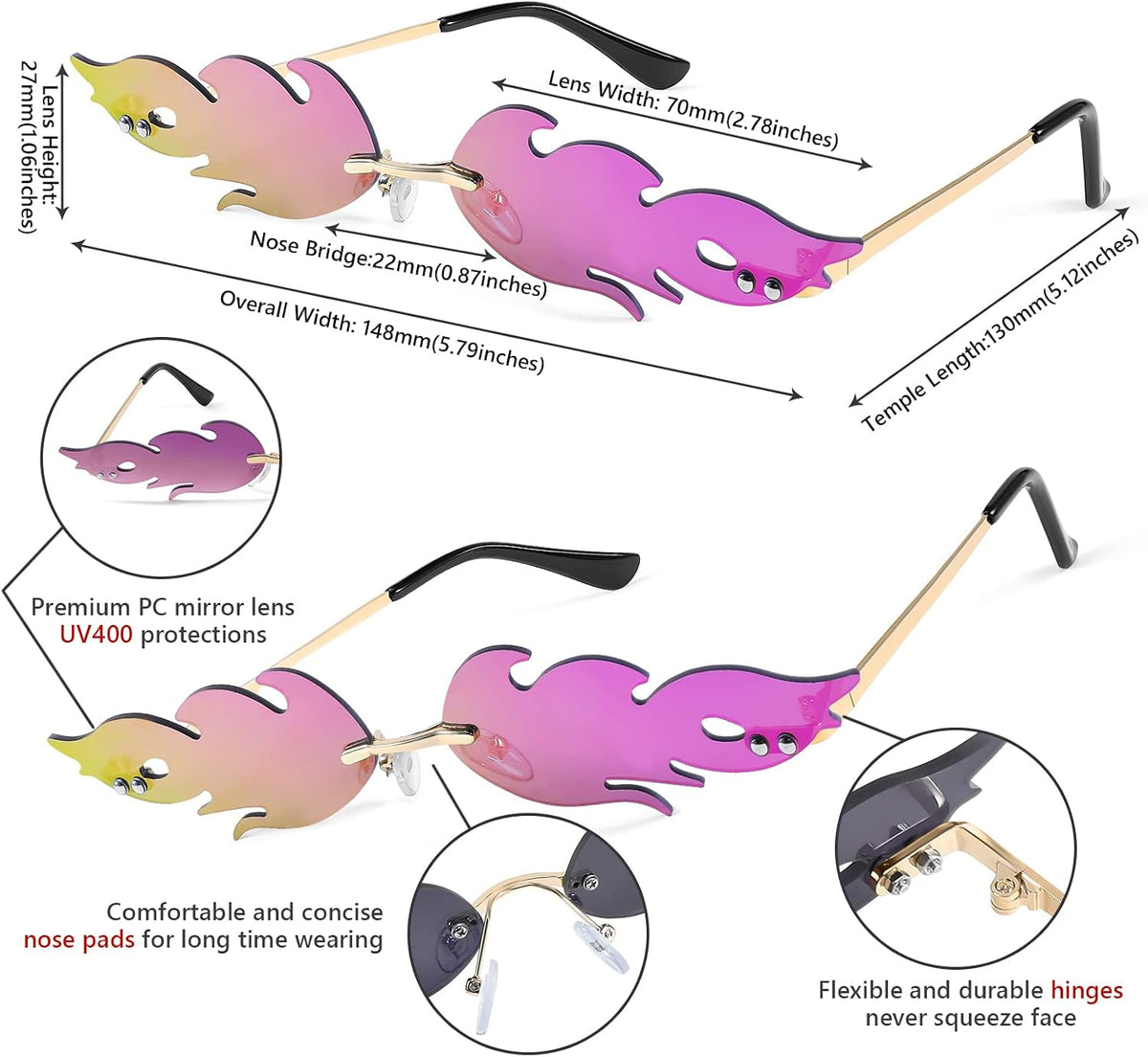 ÉÌƷͼƬ 30 | B09JK7M3SQ | FEISEDY Fire Flame Sunglasses for Women Mirror Rimless Fire Shaped Novelty Sunglasses B2839