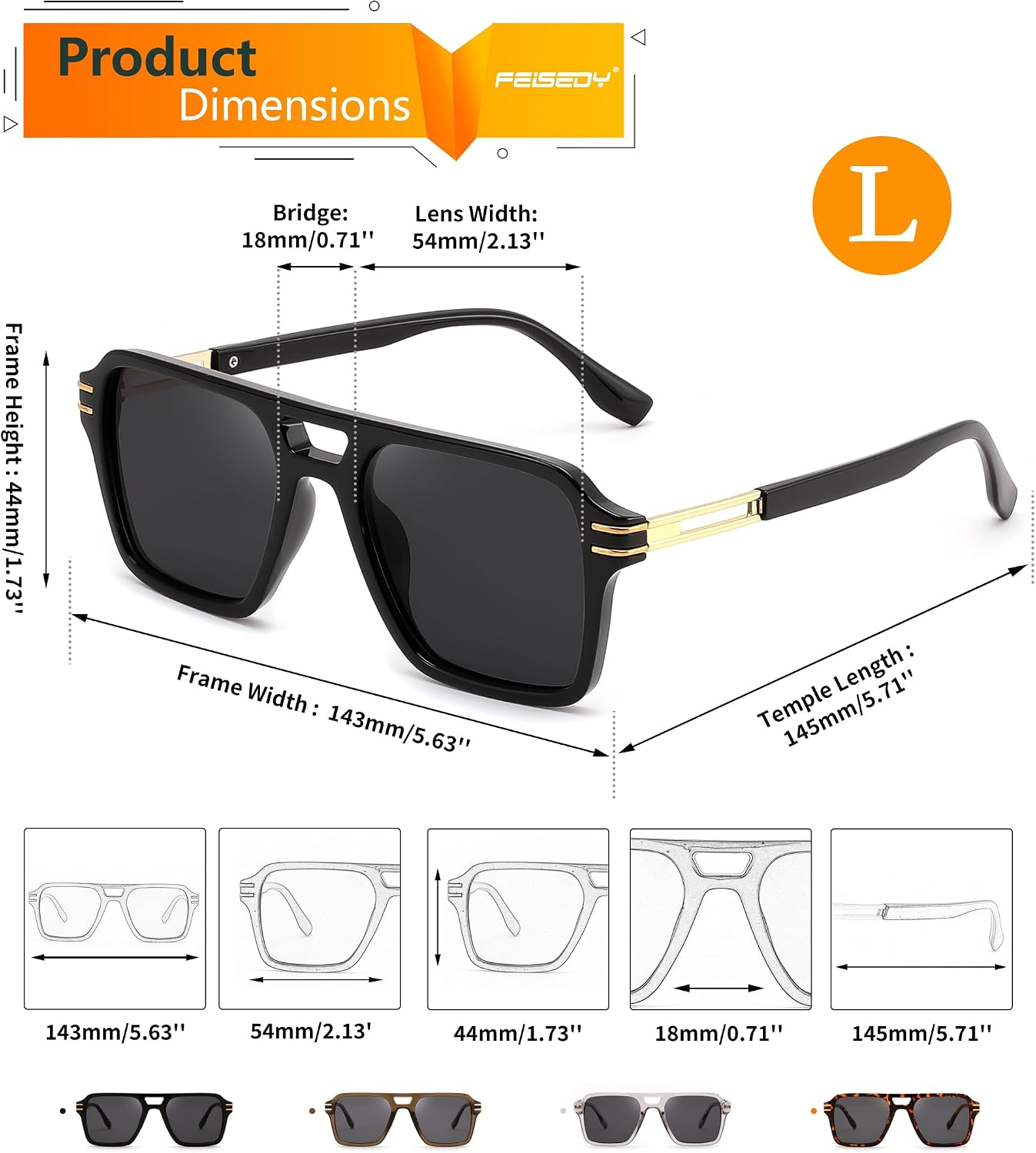 商品图片 6 | B0GVNPDBZQ | FEISEDY Retro Aviator Sunglasses Women Men 70s Trendy Square Shades B0422