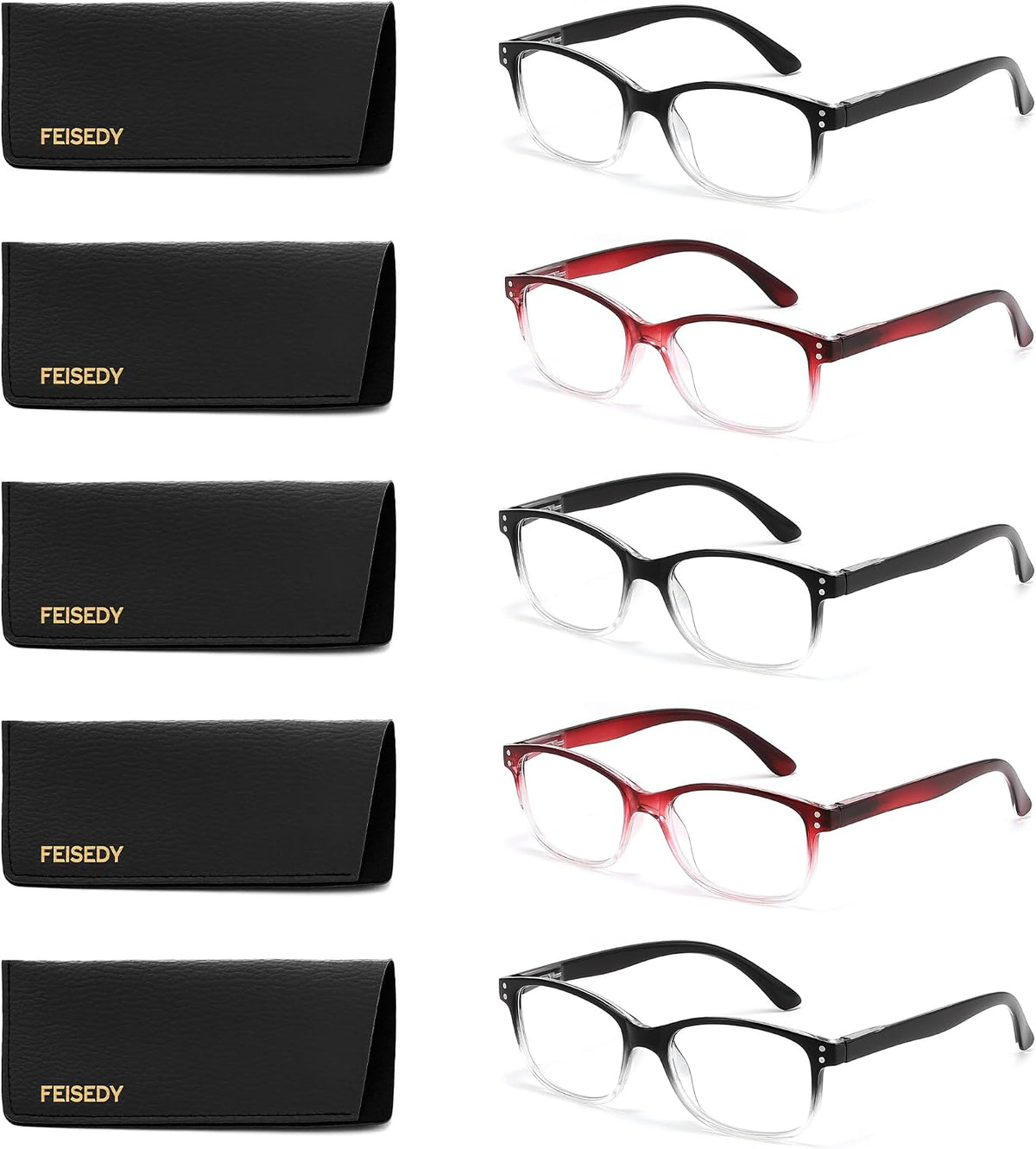 ÉÌƷͼƬ 16 | B0F7HQL9ND | FEISEDY 6/5 Pack Classic Reading Glasses Rectangular Readers B0297