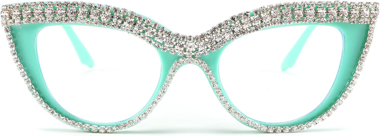 商品图片 25 | B0BLH5NHK8 | FEISEDY Diamond Blue Light Blocking Glasses Cat Eye Rhinestone Women Oversized Anti Eyestrain Computer Glasses Frame B2358