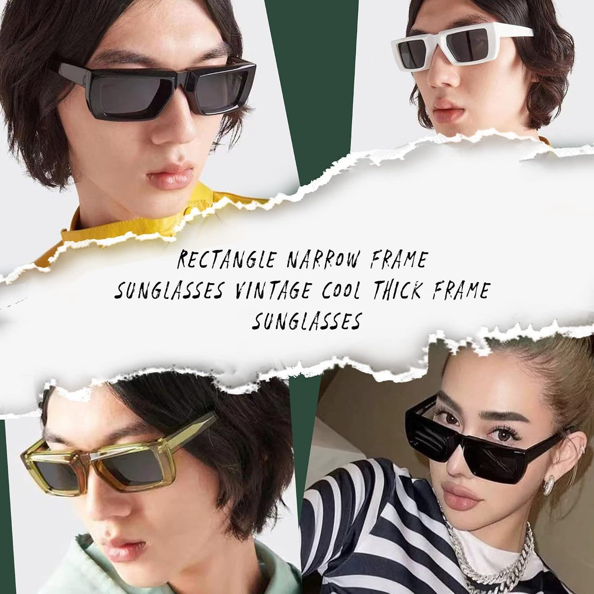 ÉÌƷͼƬ 3 | B0BFZXMDLD | FEISEDY Small Rectangle Sunglasses for Women Men Retro Trendy Thick Plastic Frame Sunglasses Y2K Futuristic Glasses B2339