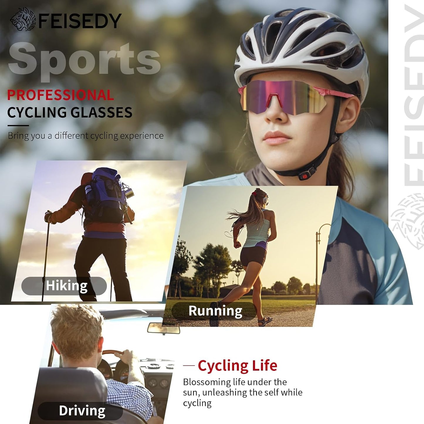 商品图片 8 | B0FHNVLT2X | FEISEDY Photochromic Cycling Glasses for Men Women Mountain Bike Sports Sunglasses UV Protection B0310